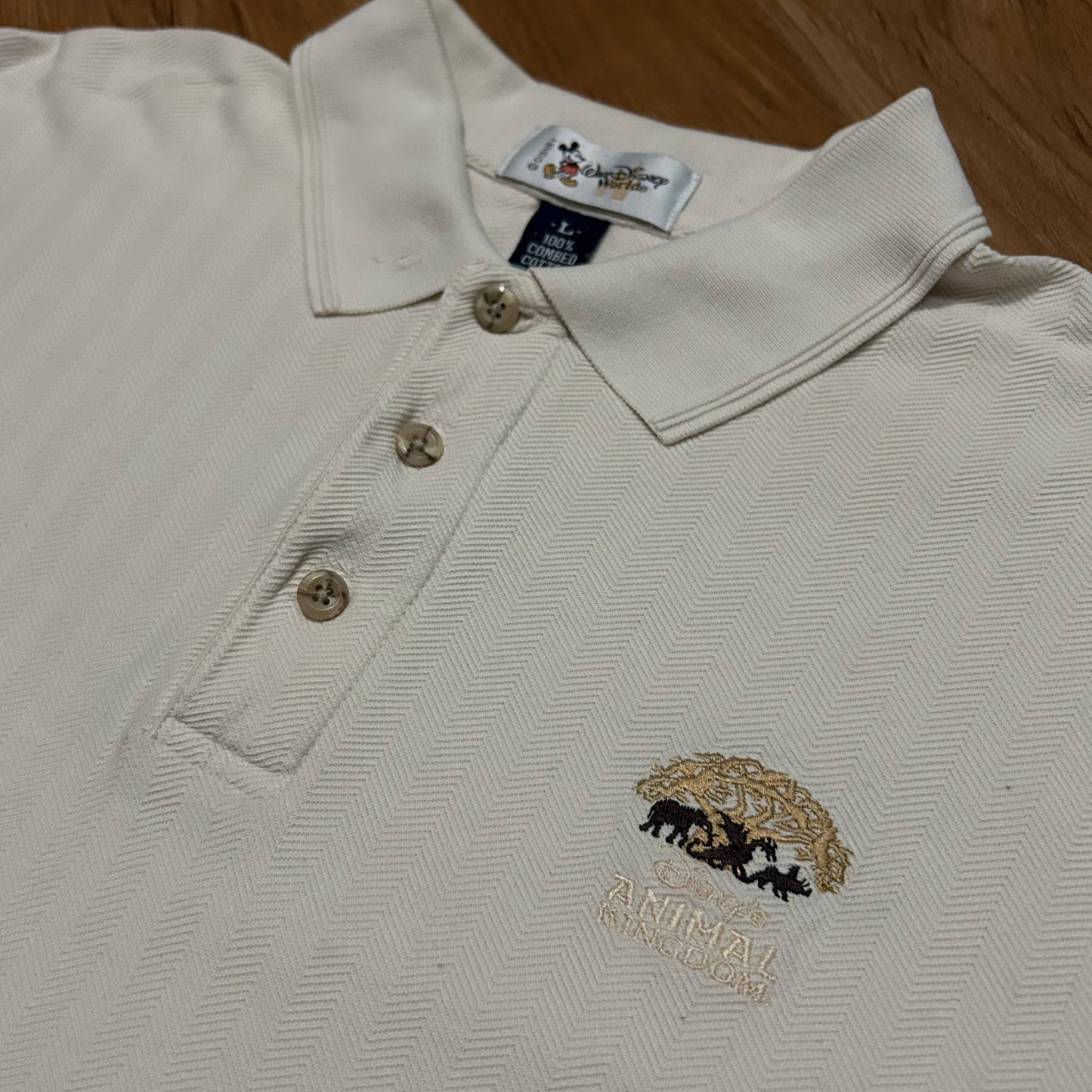 (L) Vintage Disney World Animal Kingdom Safari Beige Polo Shirt