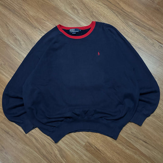 (XL) Vintage 90s Polo Ralph Lauren Navy Ringer Crewneck