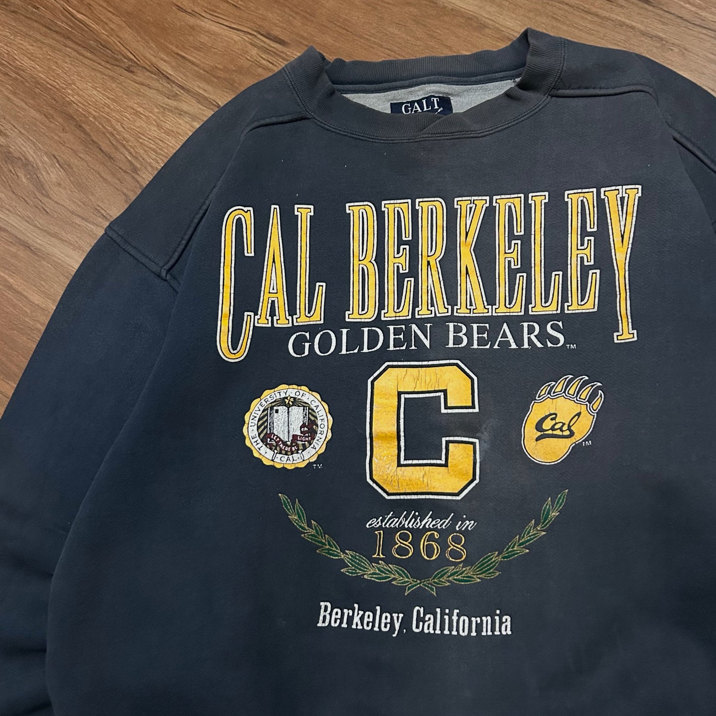 (L) Vintage Y2K Cal Berkley Golden Bears Washed Black Pullover Crewneck