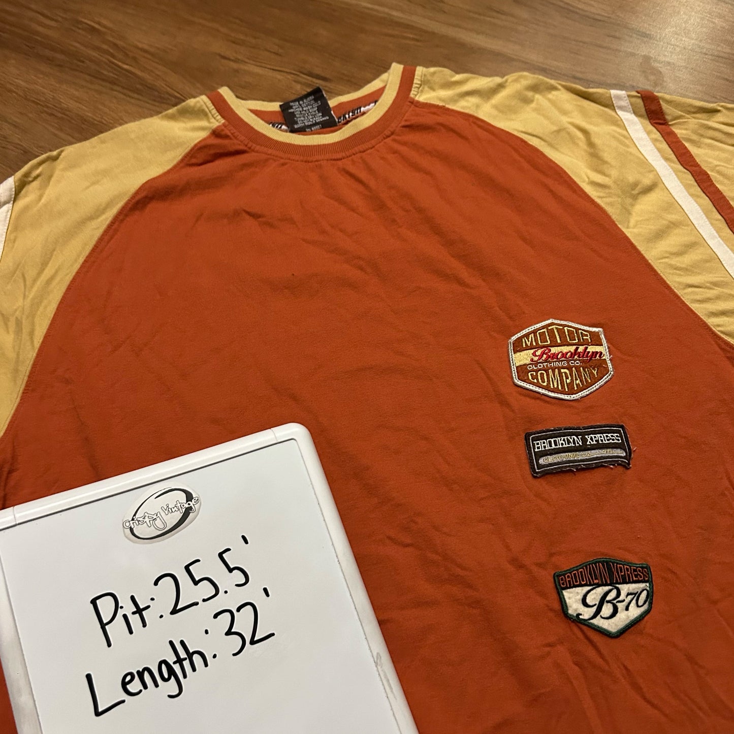 (XXL) Vintage 2000s Brooklyn Express Embroidered Patch Orange Yellow T-Shirt