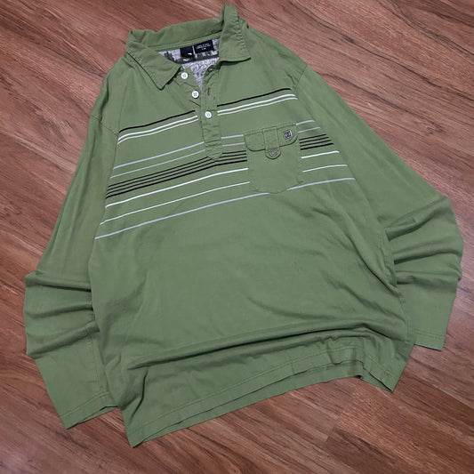 (L) Y2K D&C Shoes Striped Green Longsleeve T-Shirt