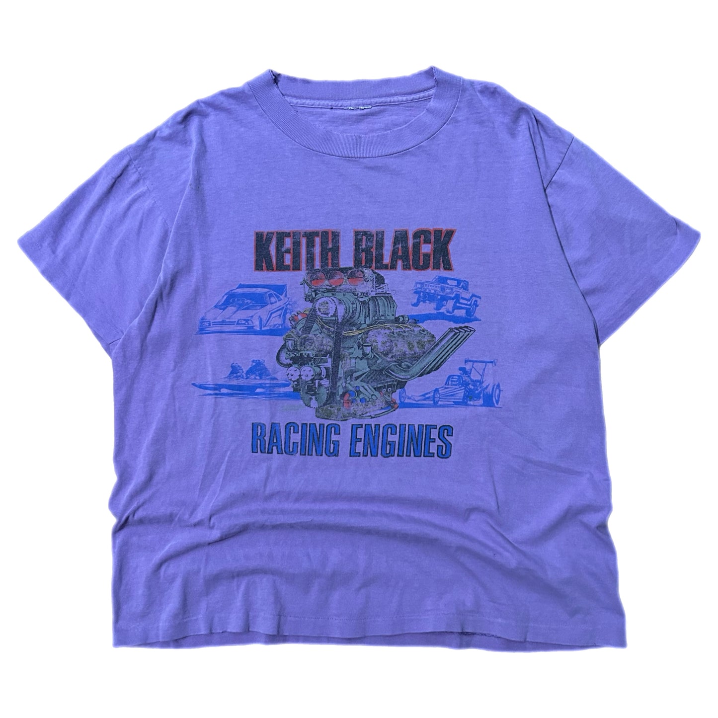 (L) 90s Single Stitch Keith Black Racing Engines Purple T-Shirt