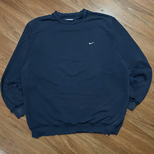 (XL) Retro 2000s Nike Distressed Navy Pullover Crewneck