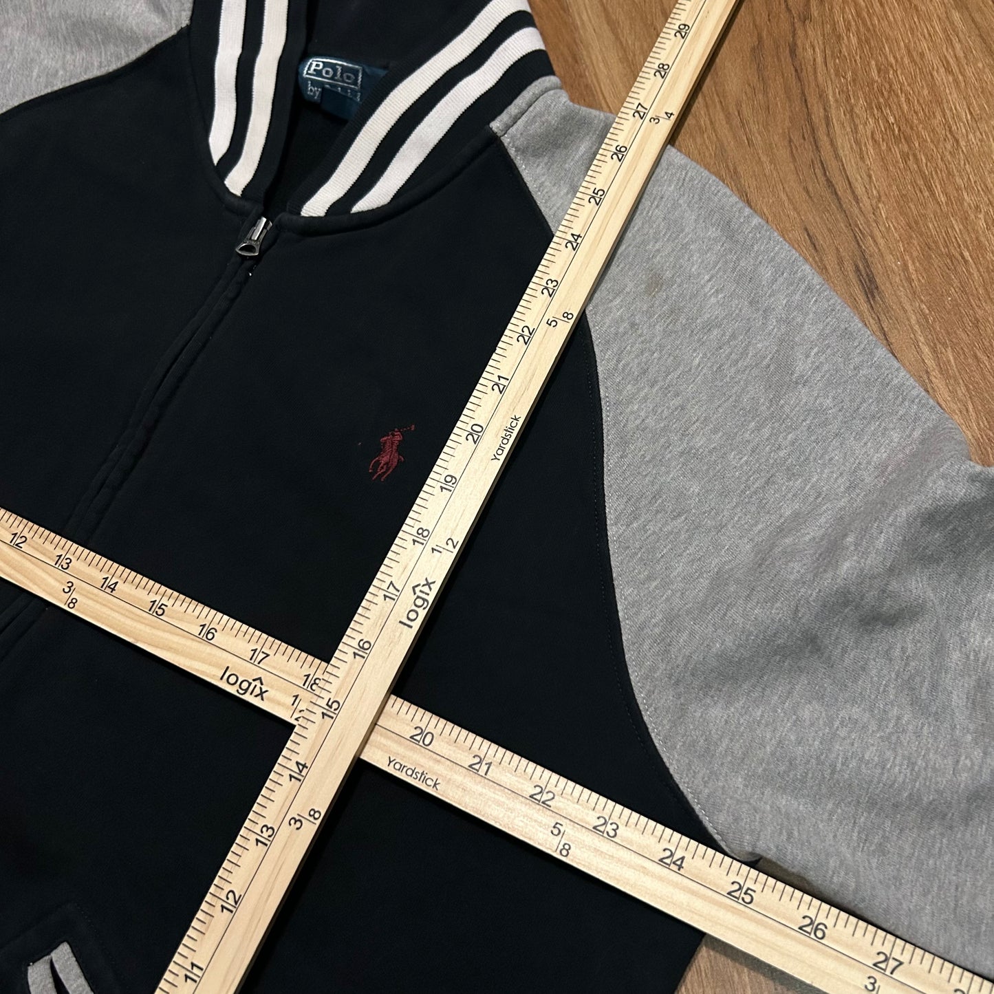 (XL) Vintage 90s Polo Ralph Lauren Black Grey Bomber Zip-Up Jacket