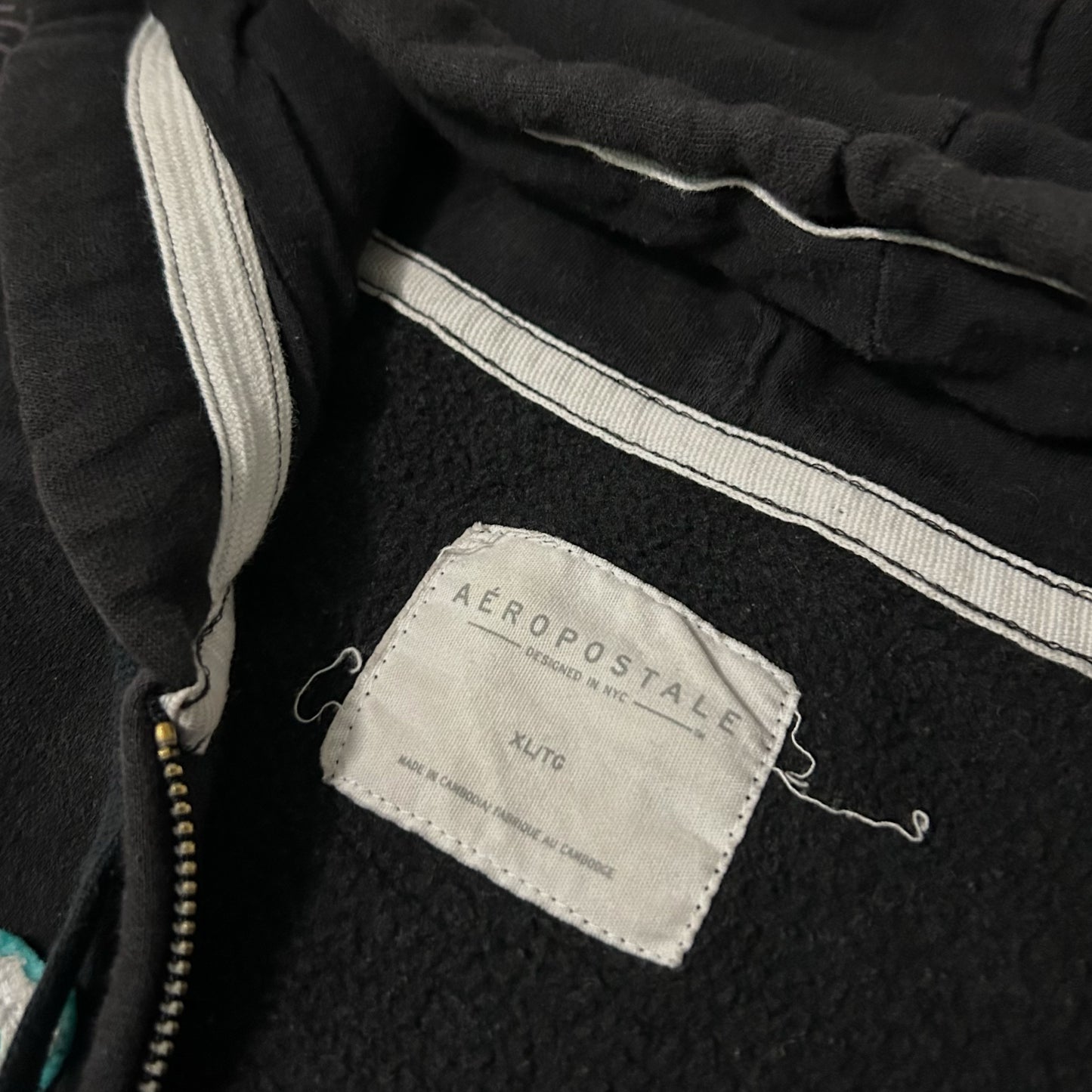(Women XL) Vintage Y2K Aeropostale NY 1987 Full Zip Embroidered Teal Hoodie