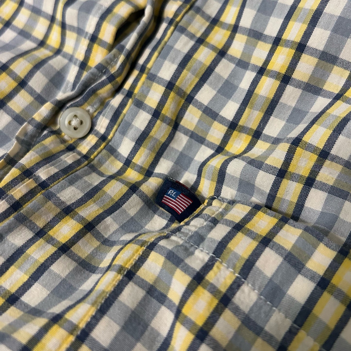 (S) Vintage Ralph Lauren Jeans Company Yellow Grey Plaid Short Sleeve Button-Up Shirt