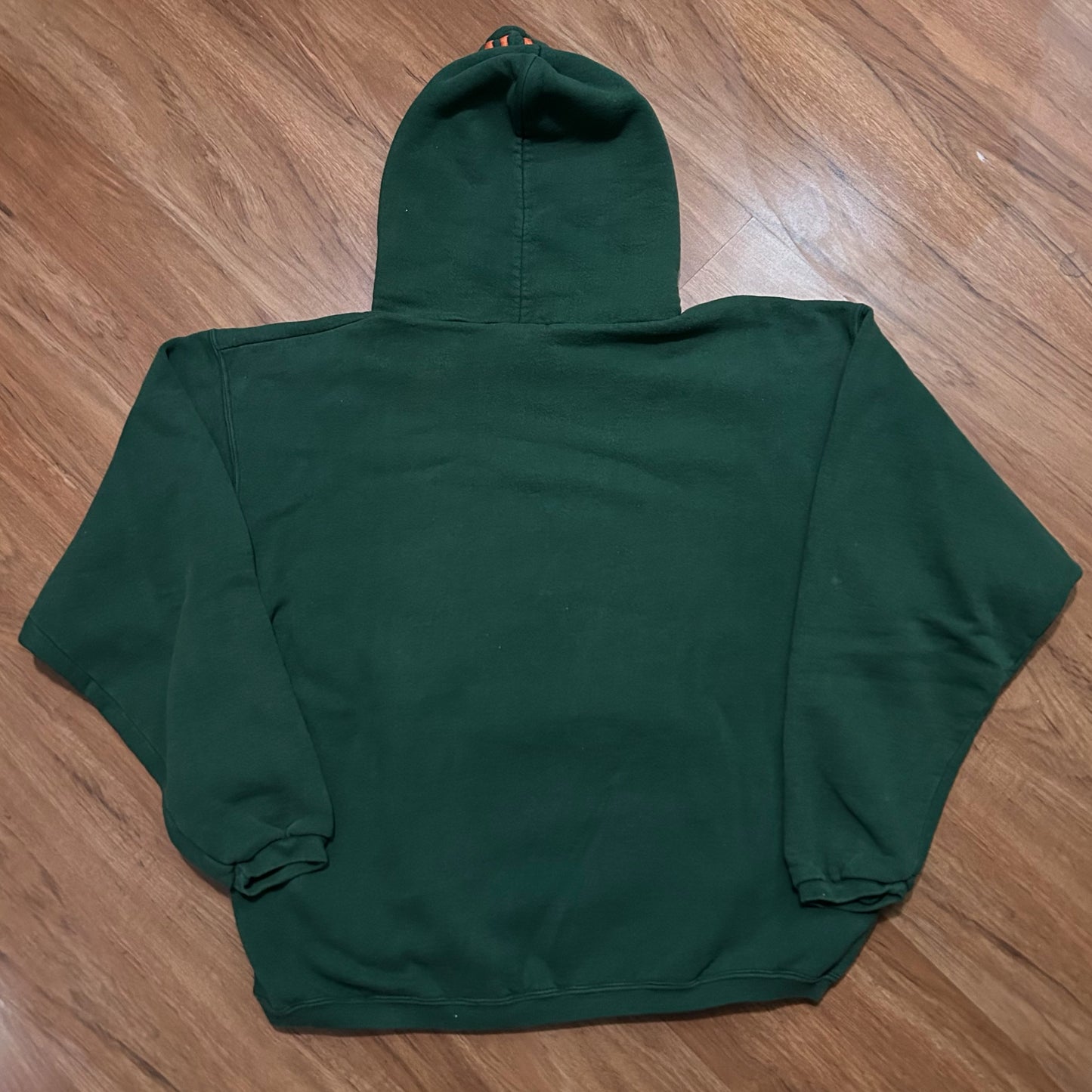 (L) Vintage 90s Miami Hurricanes Green Orange Embroidered Pullover Hoodie