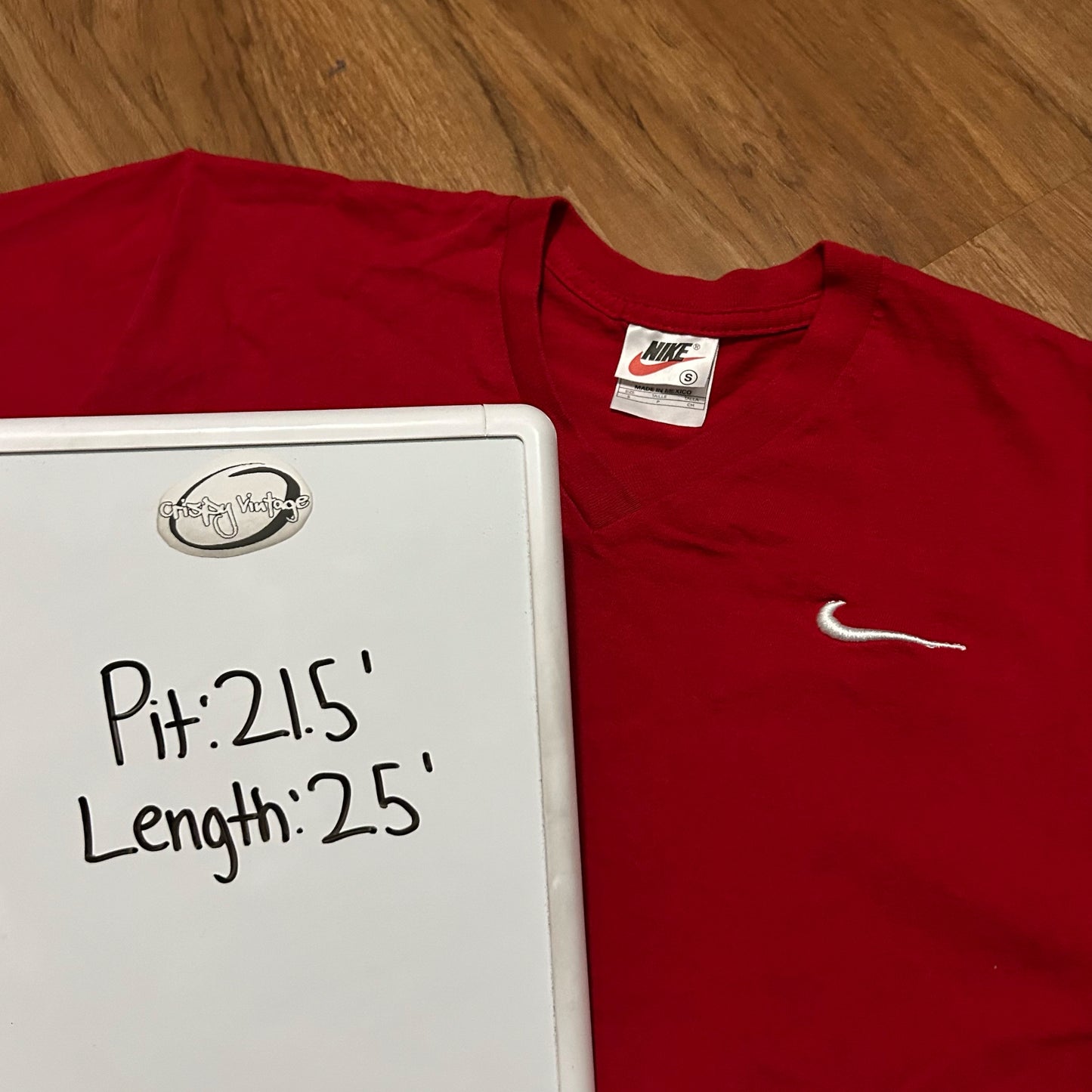 (S) Vintage 90s Nike Mini Swoosh Red V-Neck T-Shirt
