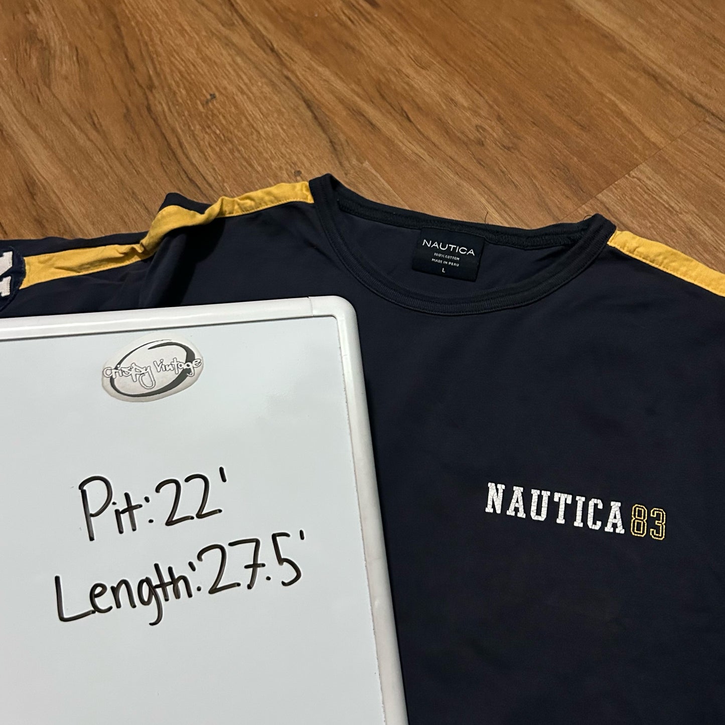 (L) Nautica Navy Blue Graphic Longsleeve T-Shirt