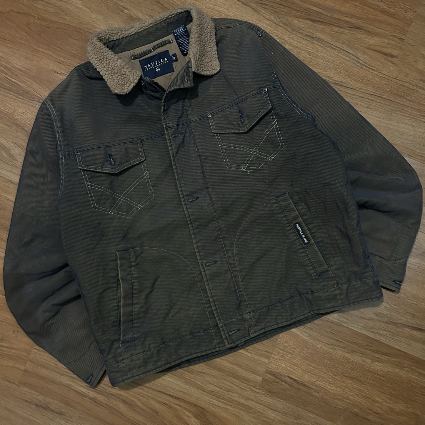 (L) Vintage 2000s Nautica Jeans Company Corduroy Sherpa Brown Zip-Up Jacket