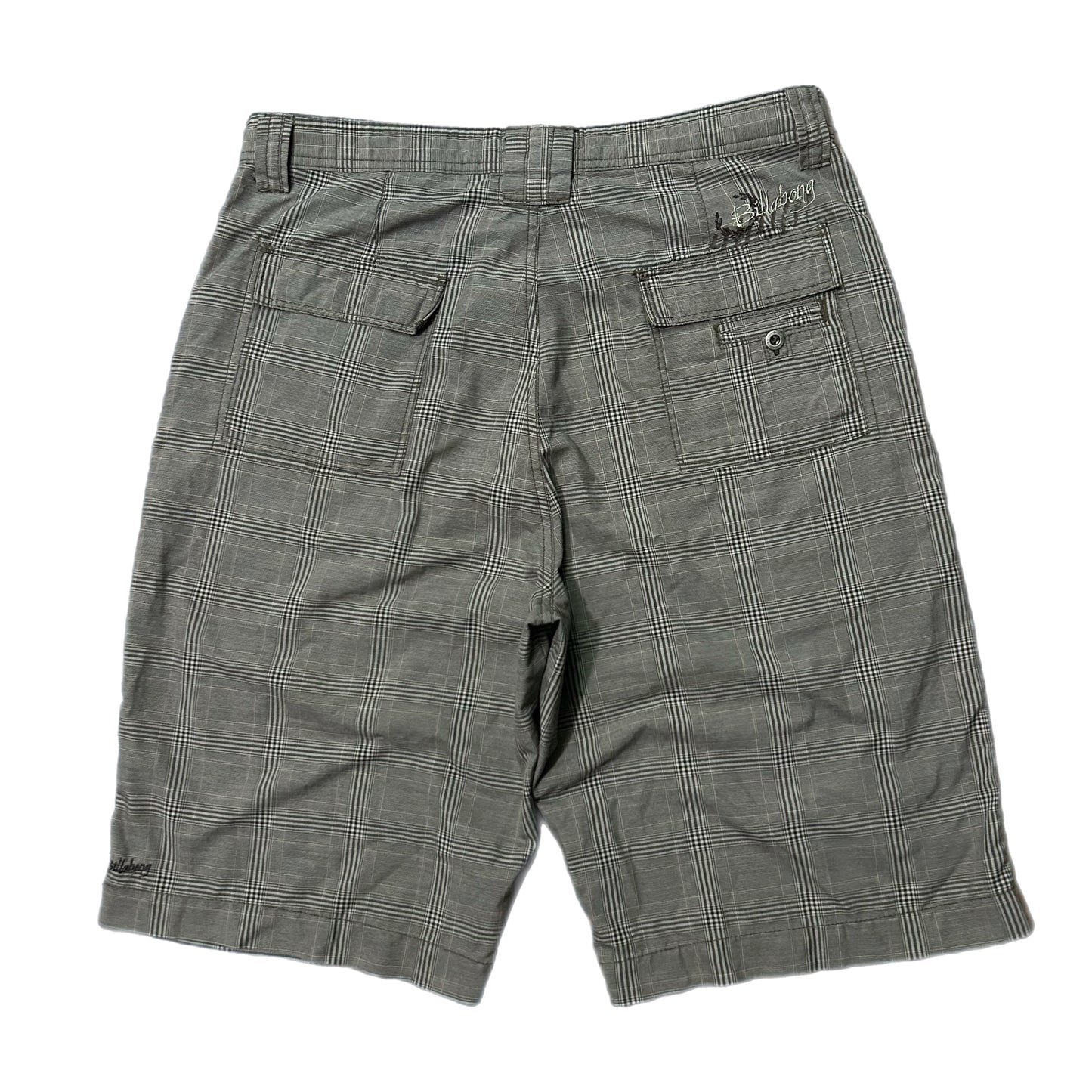 (32) 2000s Billabong Plaid Grey Baggy Shorts