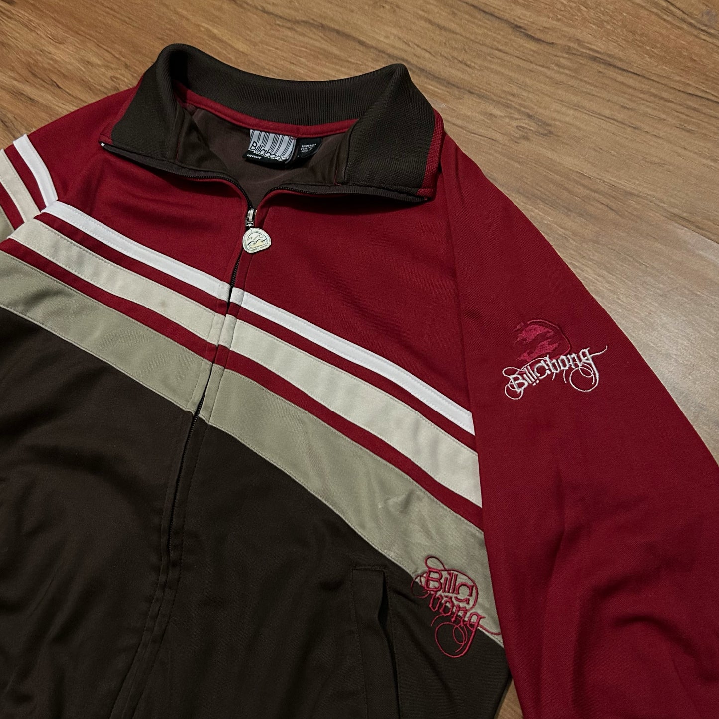 (M) Vintage Y2K Billabong Striped Red Brown Full Zip Track Jacket