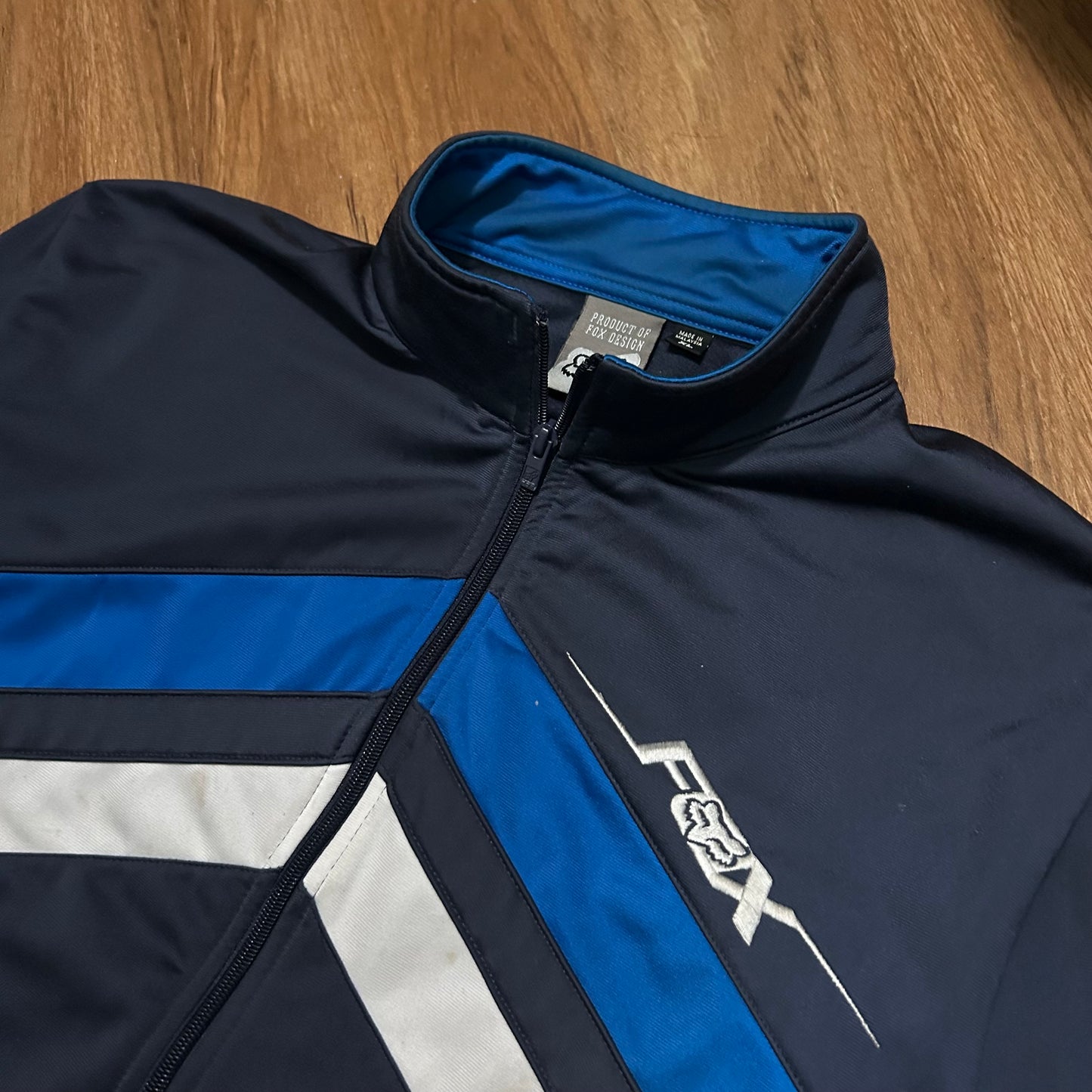 (XL) Vintage 2000s Fox Racing Blue Grey Zip-Up Track Jacket