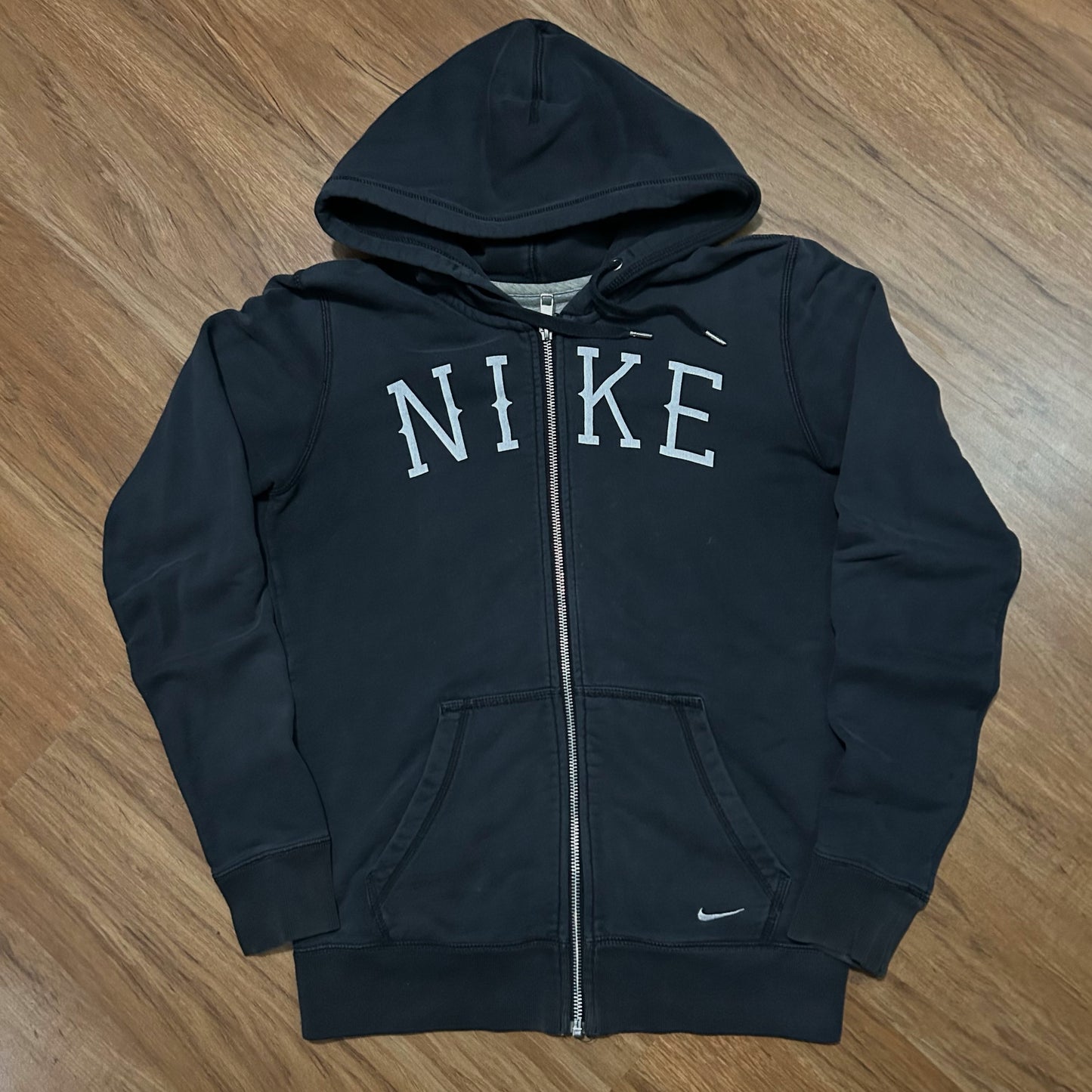 (S) Vintage Y2K Nike Spellout Full Zip Dark Navy Hoodie