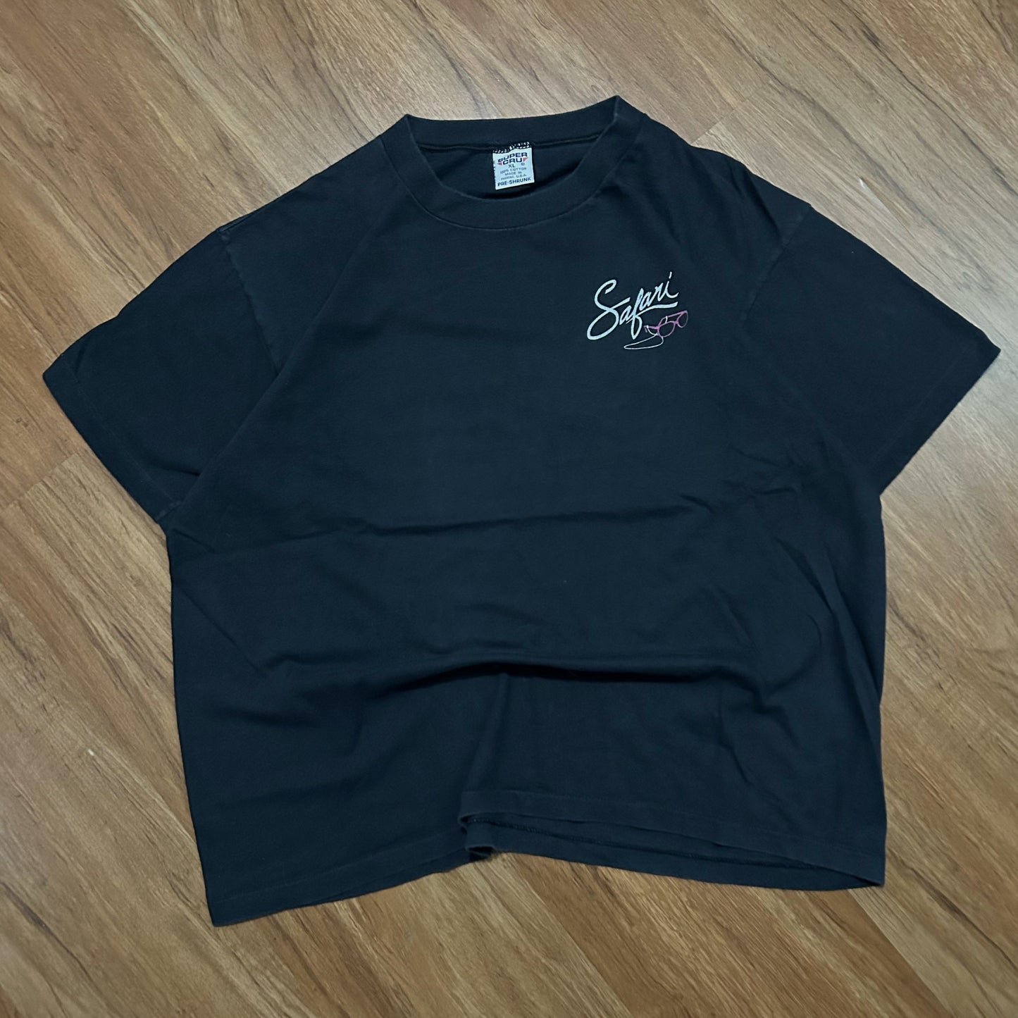 (XL) Vintage 90s Safari Rhinestone Rhino Black Graphic T-Shirt