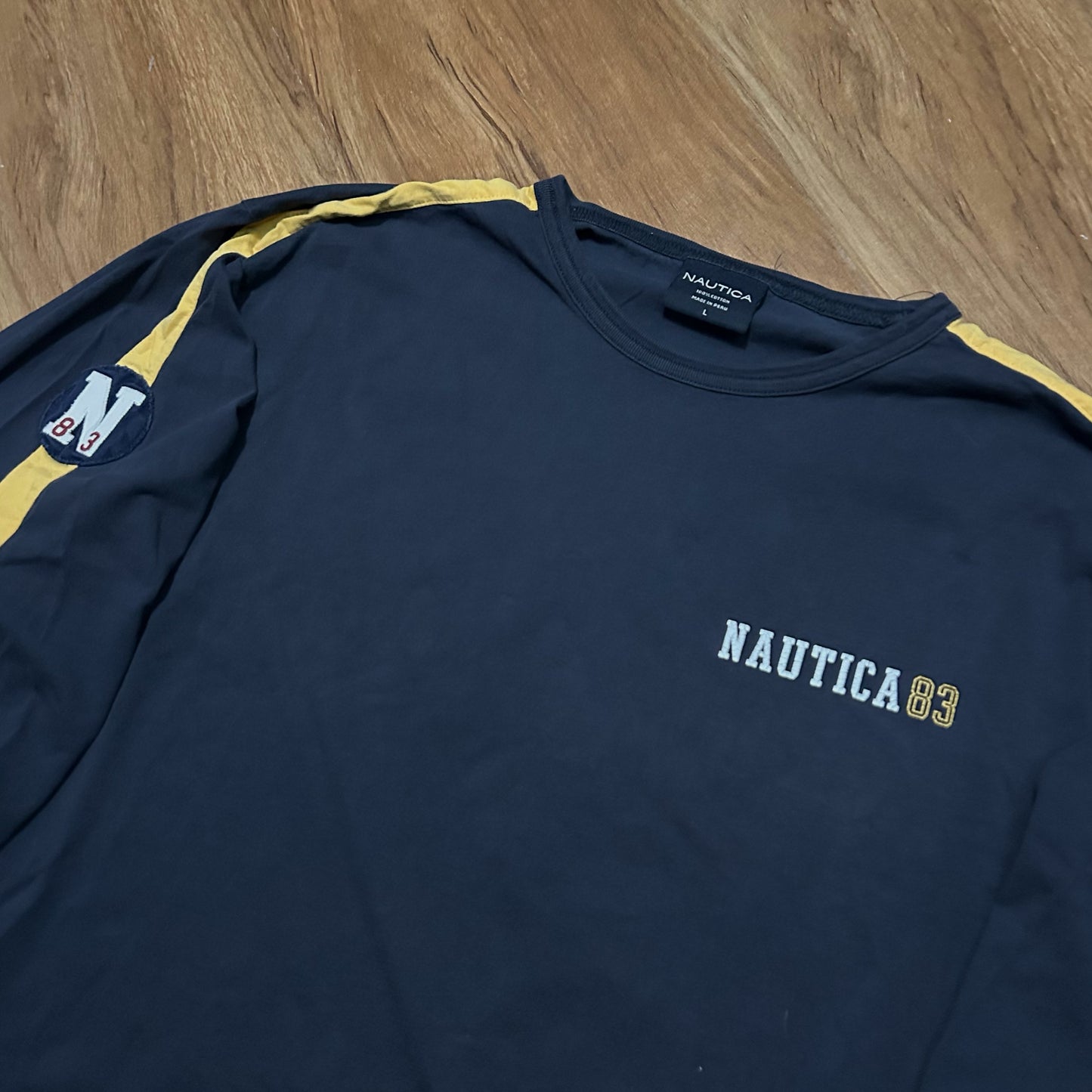 (L) Nautica Navy Blue Graphic Longsleeve T-Shirt