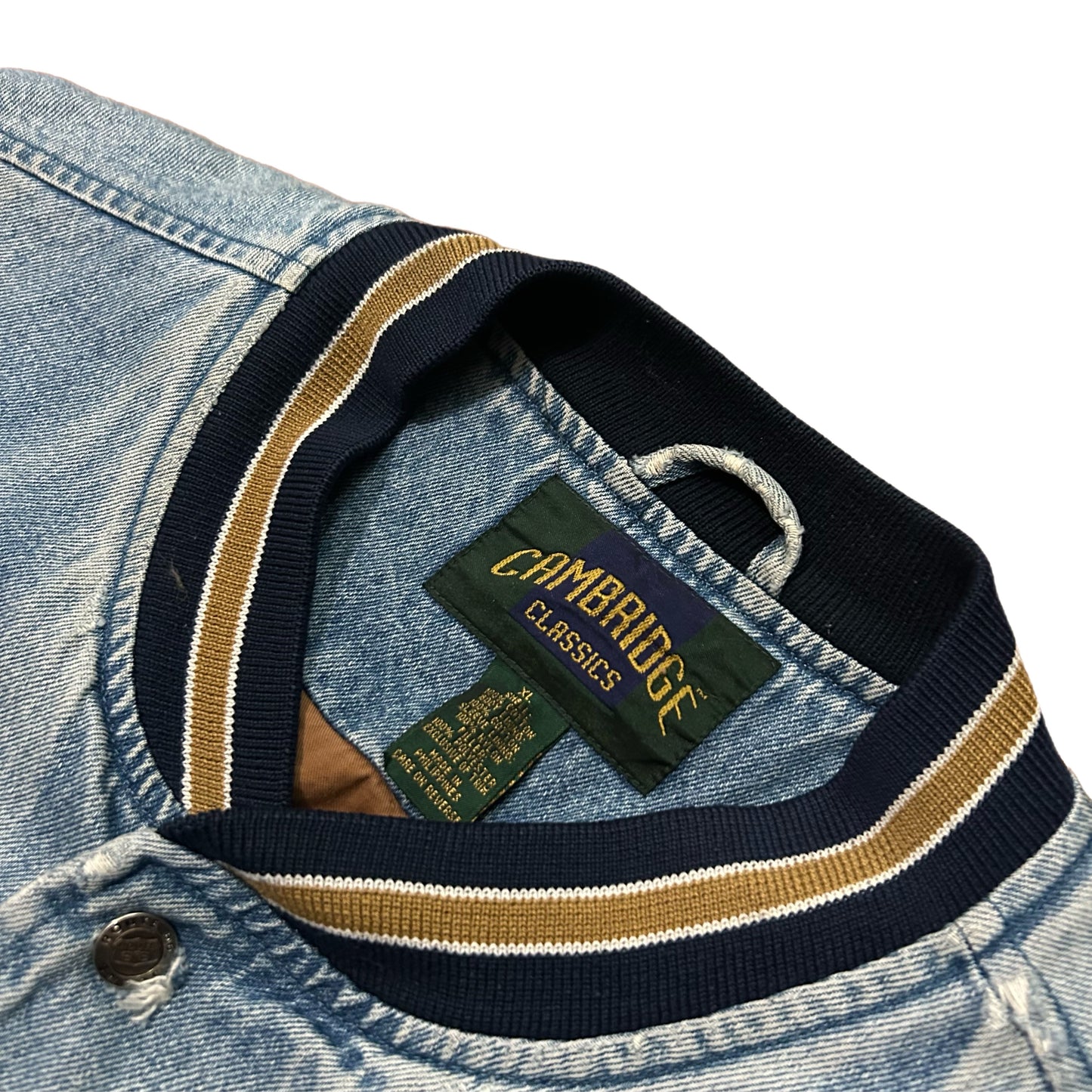 (XL) Vintage Cambridge Classics Denim Bomber Button Jacket