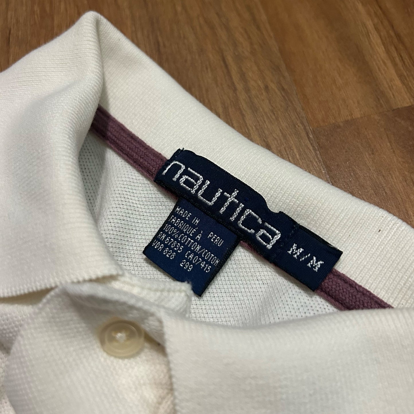 (M) Vintage Nautica White Short Sleeve Pique White Polo Shirt