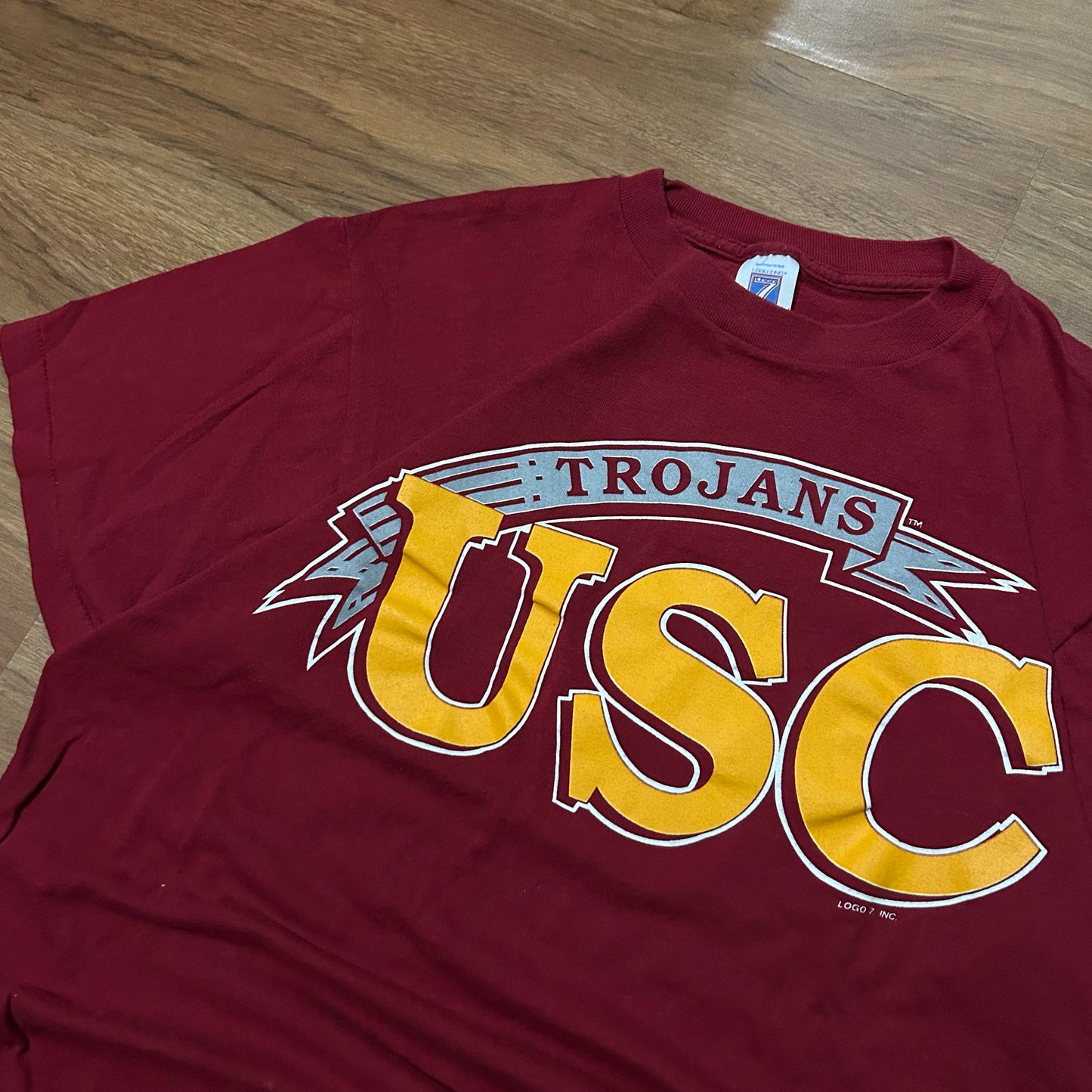 (L) Vintage 90s Logo 7 USC Trojans Single Stitch Red T-Shirt