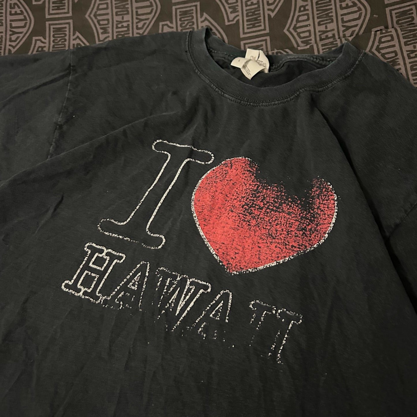 (L) Vintage I Love Hawaii Heart Faded Black T-Shirt