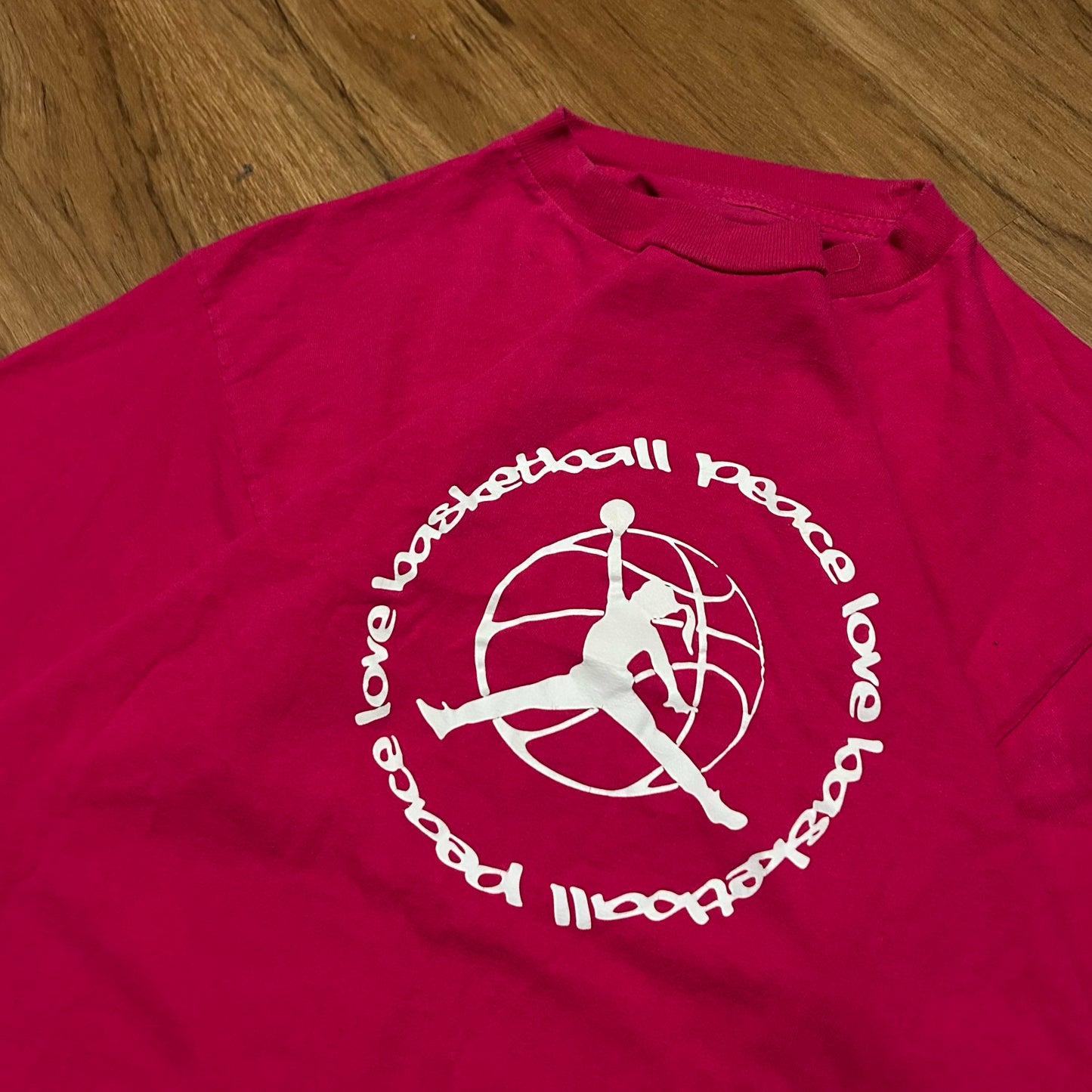 (M) Peace Love Basketball Pink Graphic T-Shirt