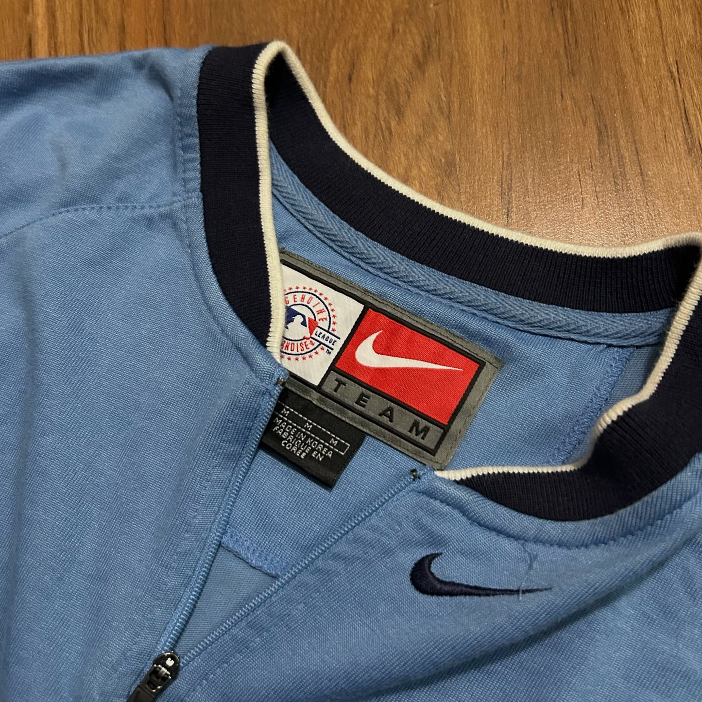 (M) Vintage 90s Nike MLB New York Yankees Baseball Short Sleeve 1/4 Blue T-Shirt