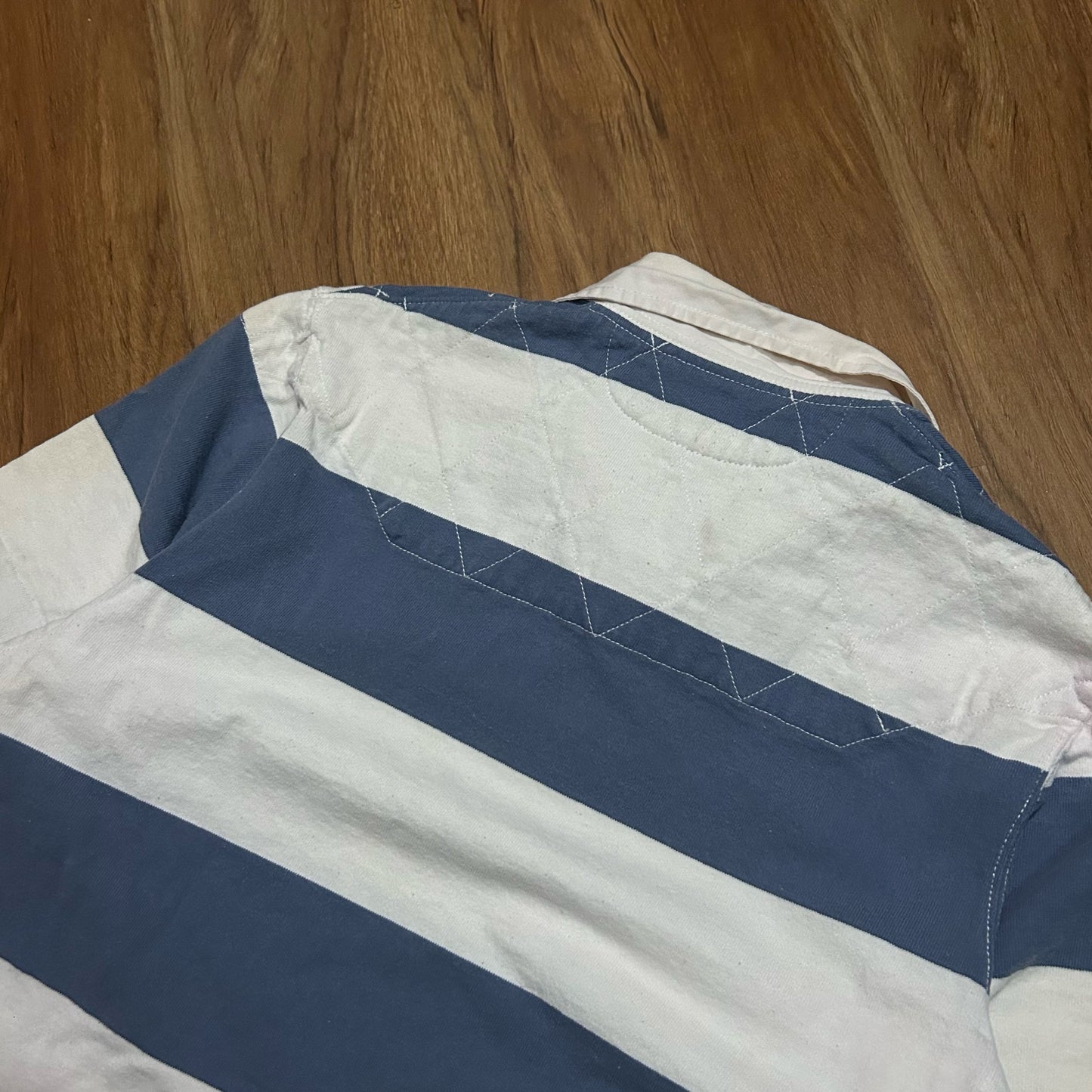 (M) Vintage 90s Polo Ralph Lauren Blue White Striped Polo Shirt