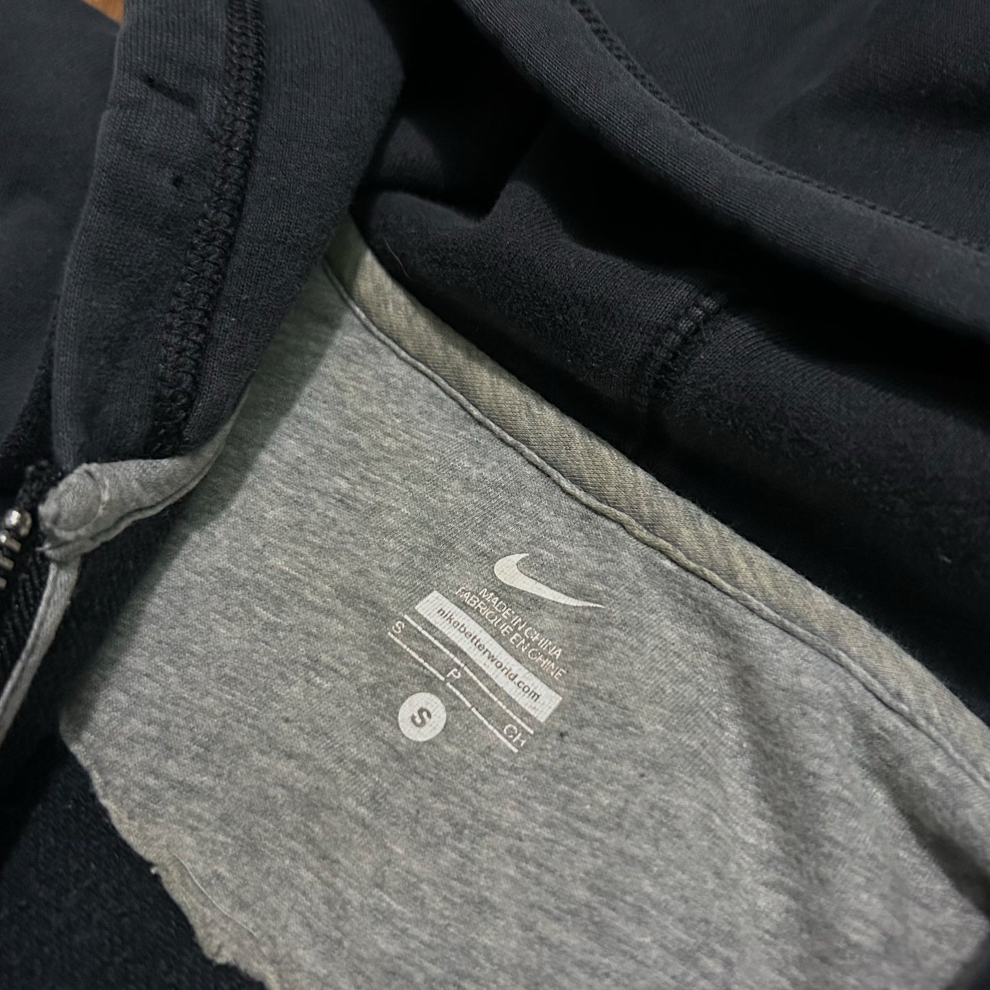 (S) Vintage Y2K Nike Spellout Full Zip Dark Navy Hoodie
