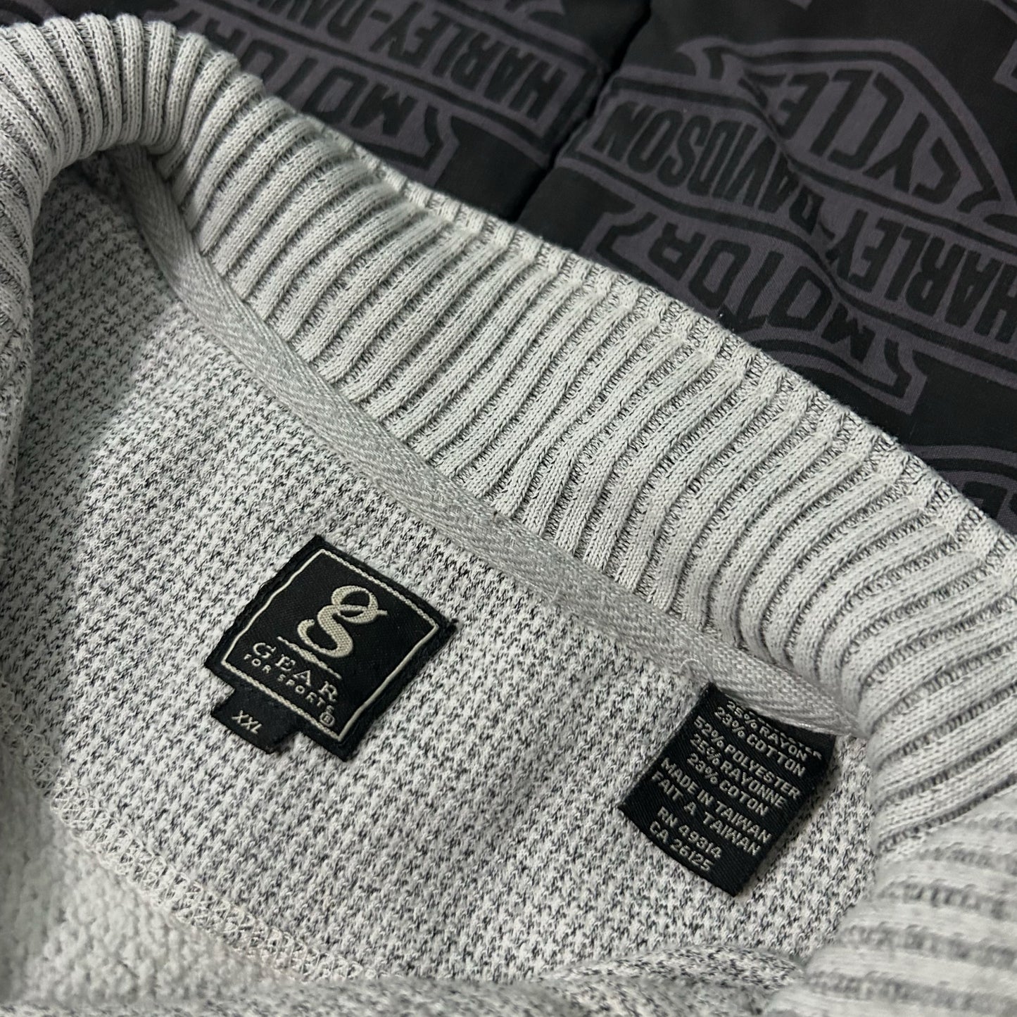 (XXL) Vintage Gear for Sports Gray Waffle Knit Quarter-Zip Pullover Sweater