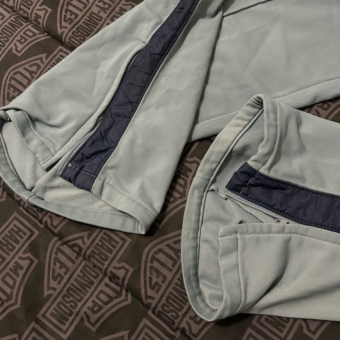 (L) Vintage 90s Nike Baggy Blue Navy Zip Ankle Baggy Track Pants