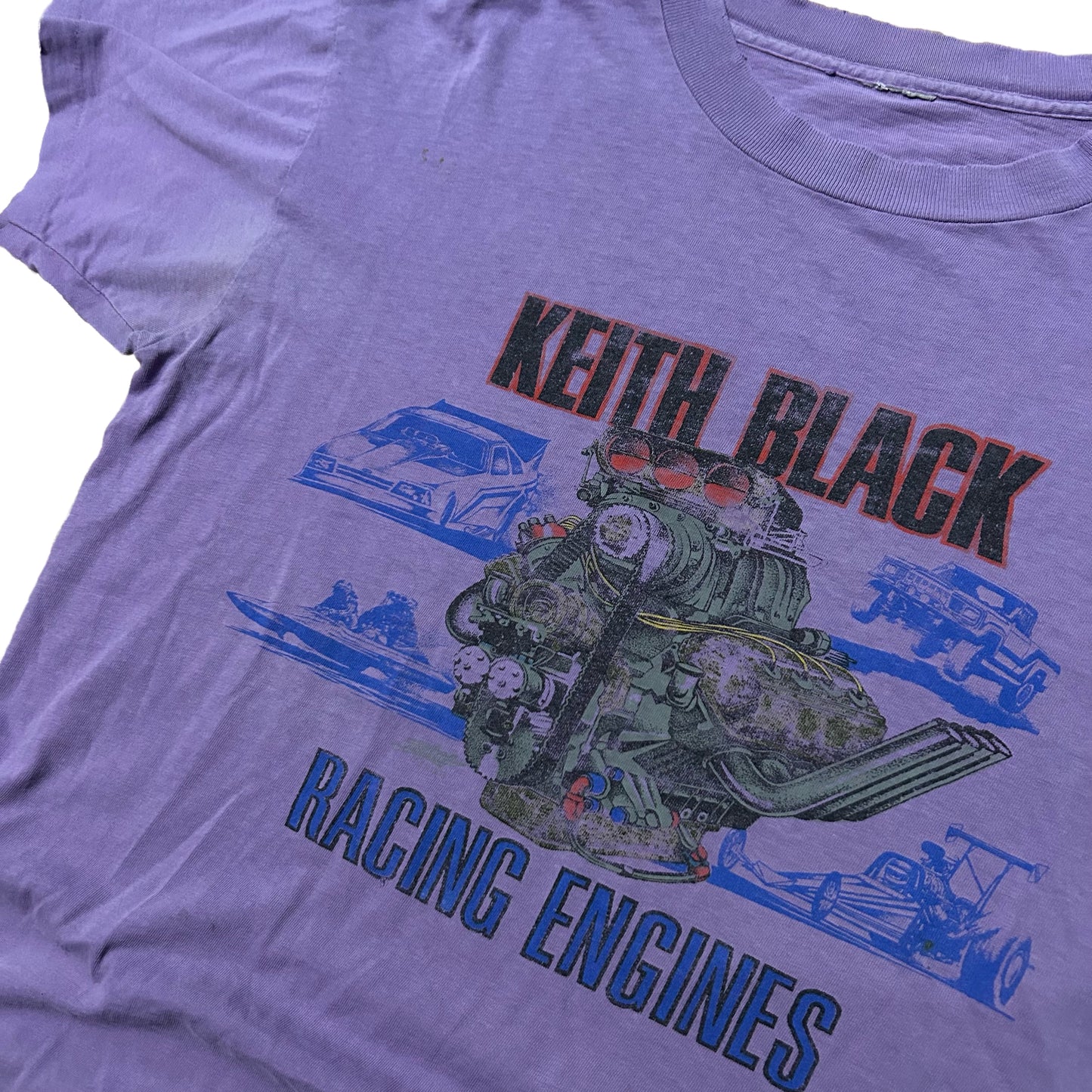 (L) 90s Single Stitch Keith Black Racing Engines Purple T-Shirt