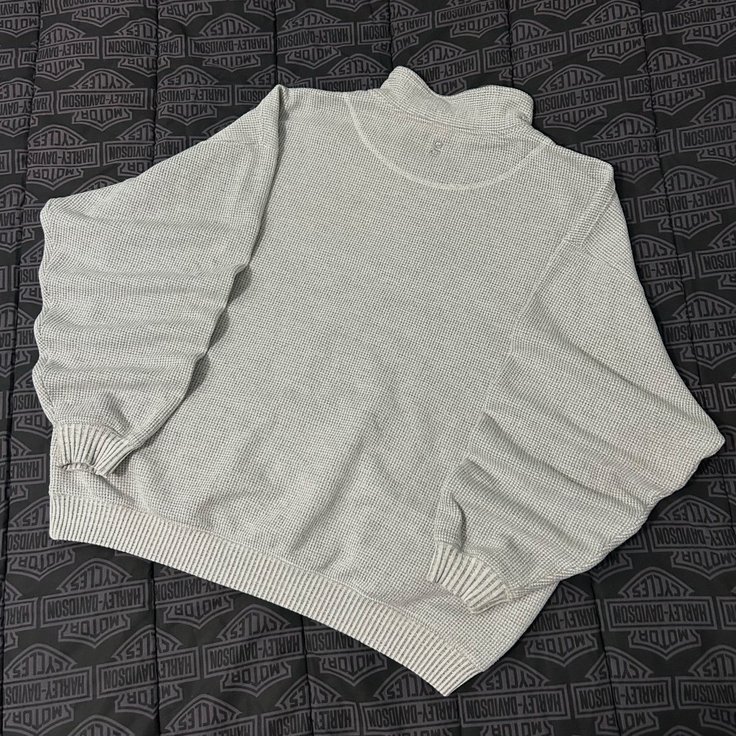 (XXL) Vintage Gear for Sports Gray Waffle Knit Quarter-Zip Pullover Sweater