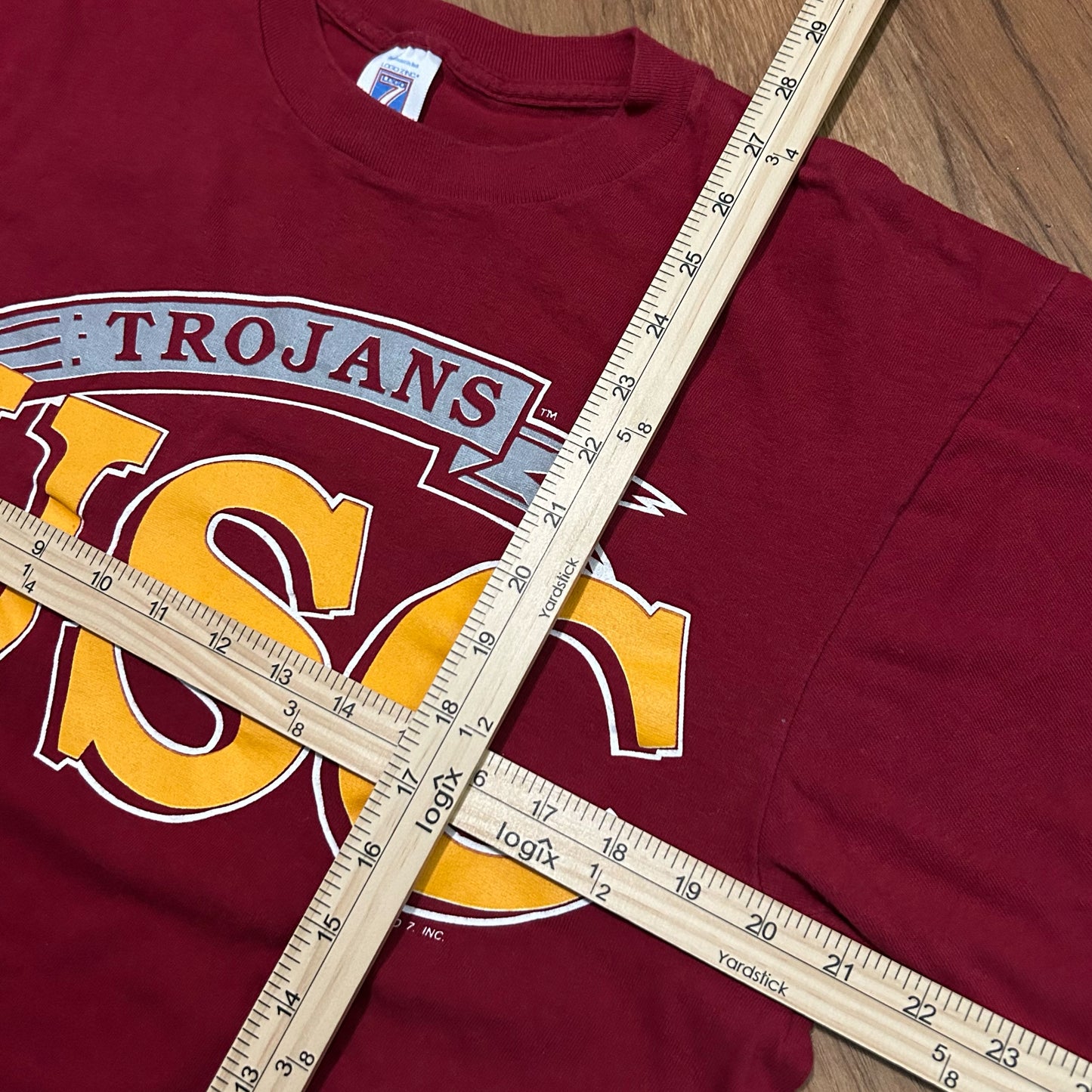 (L) Vintage 90s Logo 7 USC Trojans Single Stitch Red T-Shirt