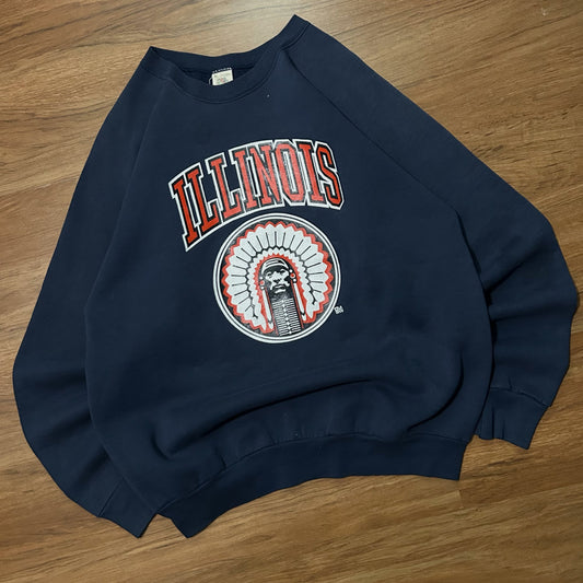 (XL) Vintage 90s University of Illinois Navy Pullover Crewneck