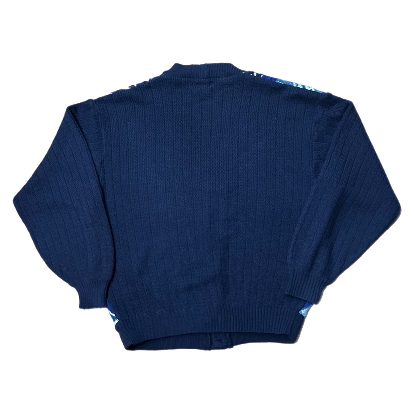 (L) Vintage 90s Alan Stuart 3D Knitted Blue Cardigan