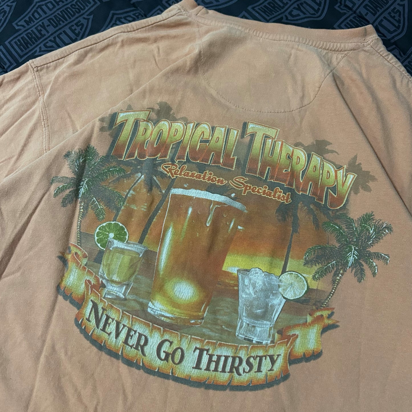 (M) Newport Blue Tropical Therapy Kickback Never Go Thirsty Graphic T-Shirt