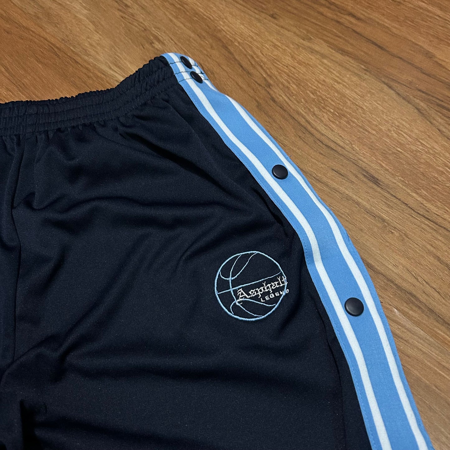 (M) Vintage Starter Asphalt Legend Baggy Black Blue Snap-On Track Pants