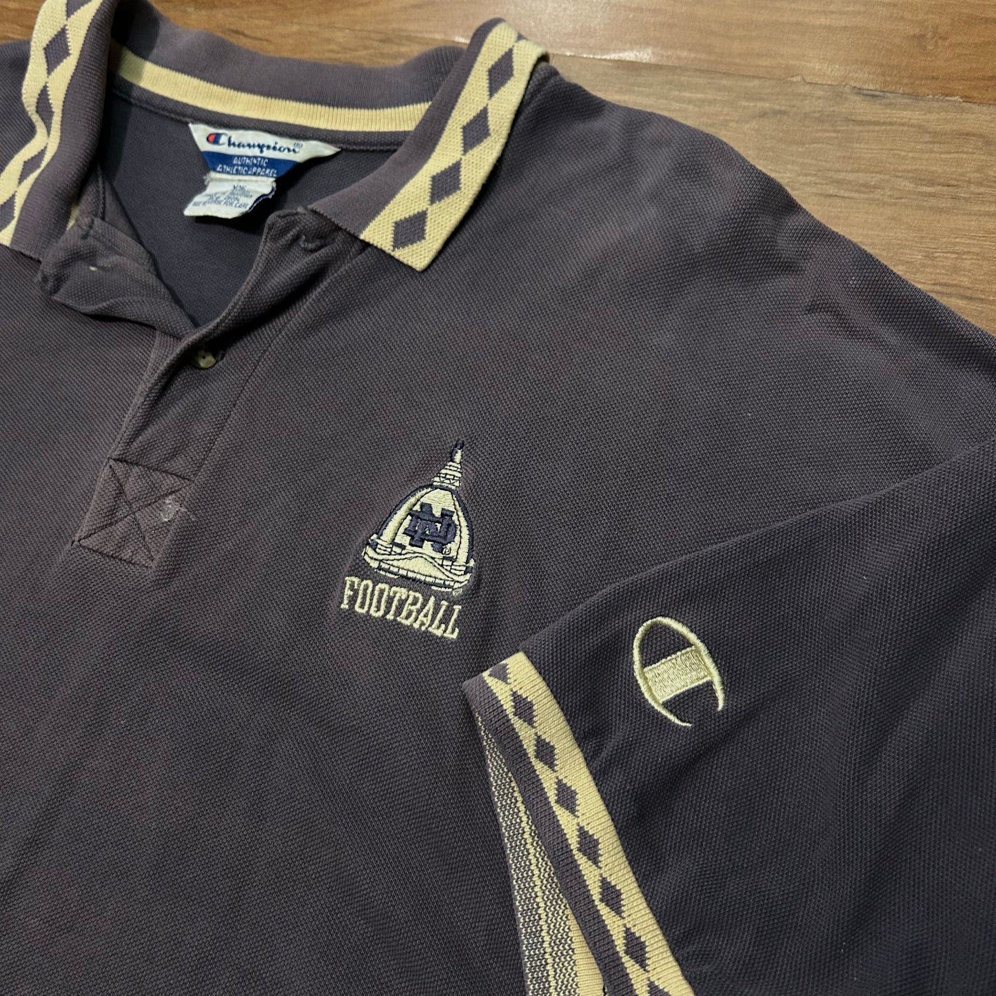 (XXL) Vintage 90s Champion Notre Dame Football Grey Polo Shirt