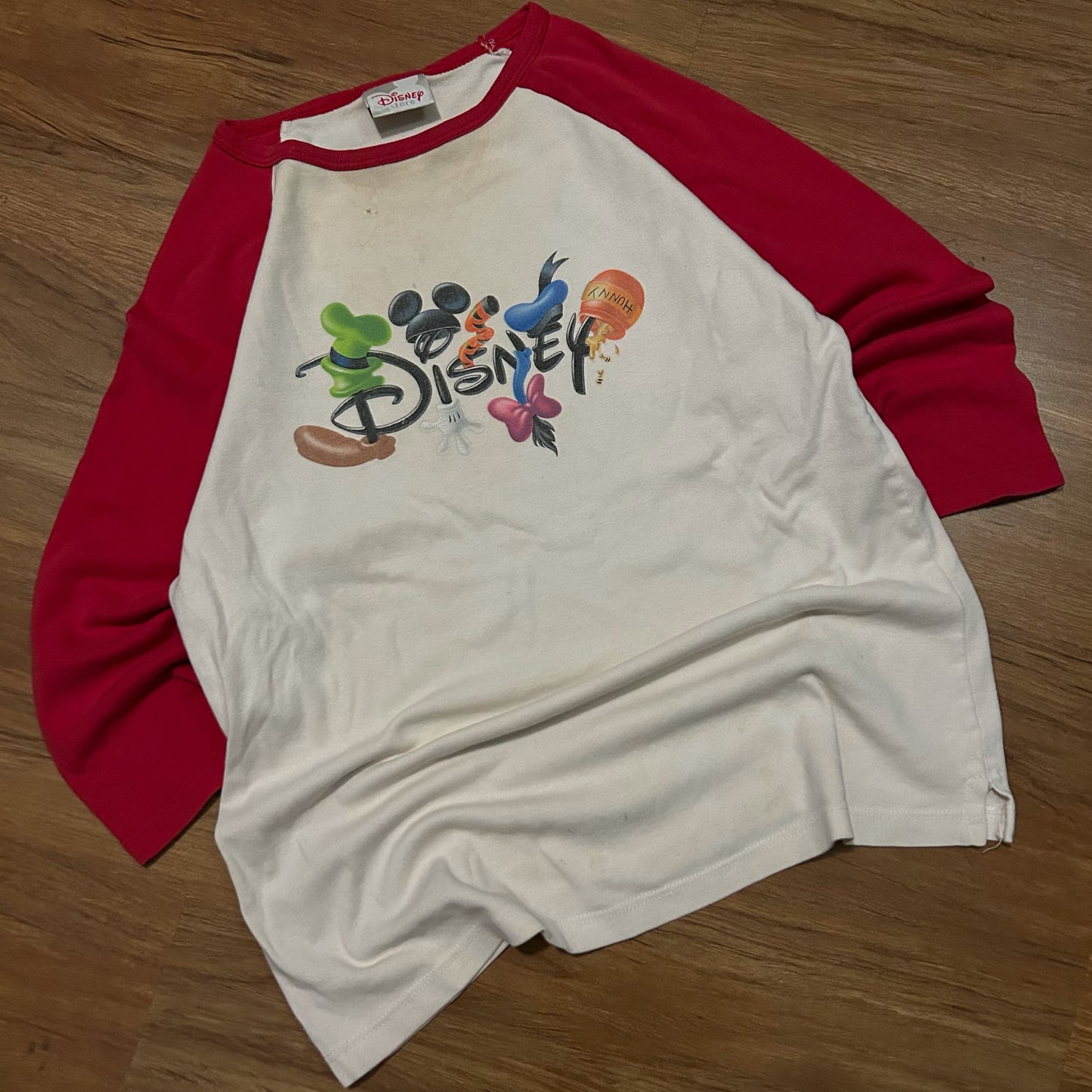 (Womens XL) Vintage Y2K Disneyland Baseball White Red T-Shirt