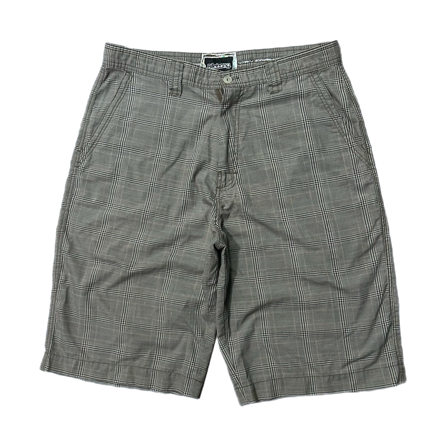 (32) 2000s Billabong Plaid Grey Baggy Shorts