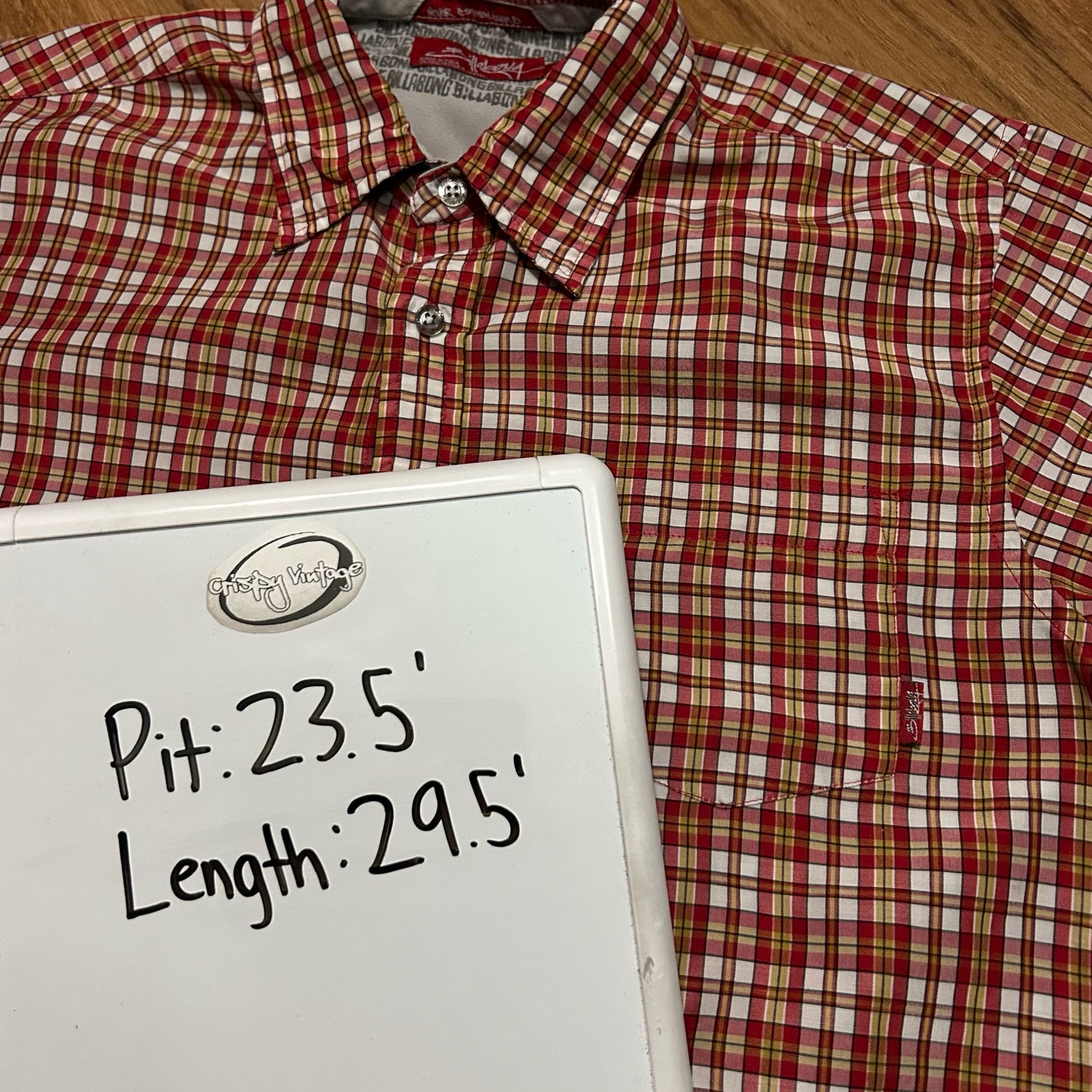 (L) Vintage Y2K Billabong Surfwear Plaid Red Yellow Button-Up Shirt