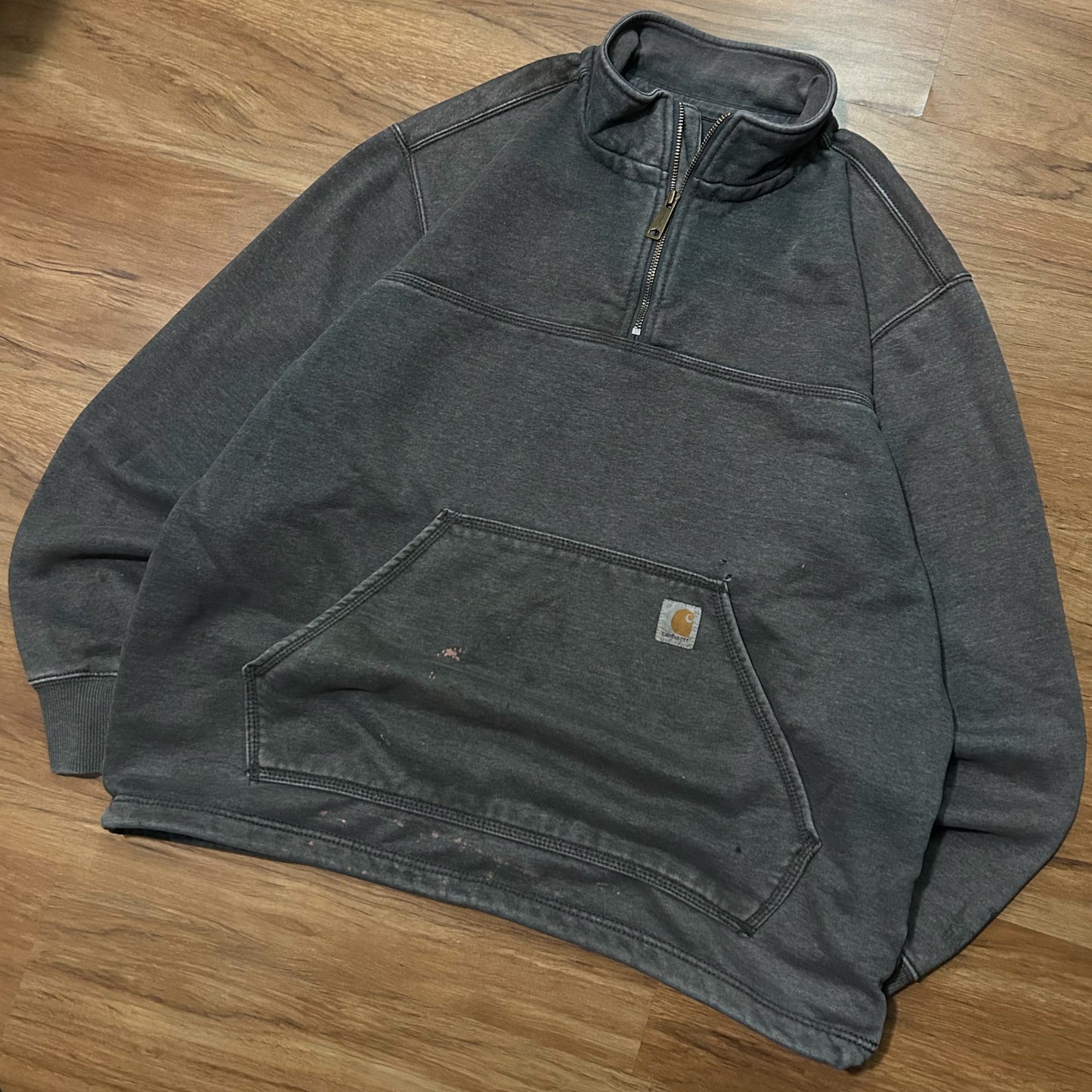 (L) Carhartt Grey Quarter-Zip Pullover