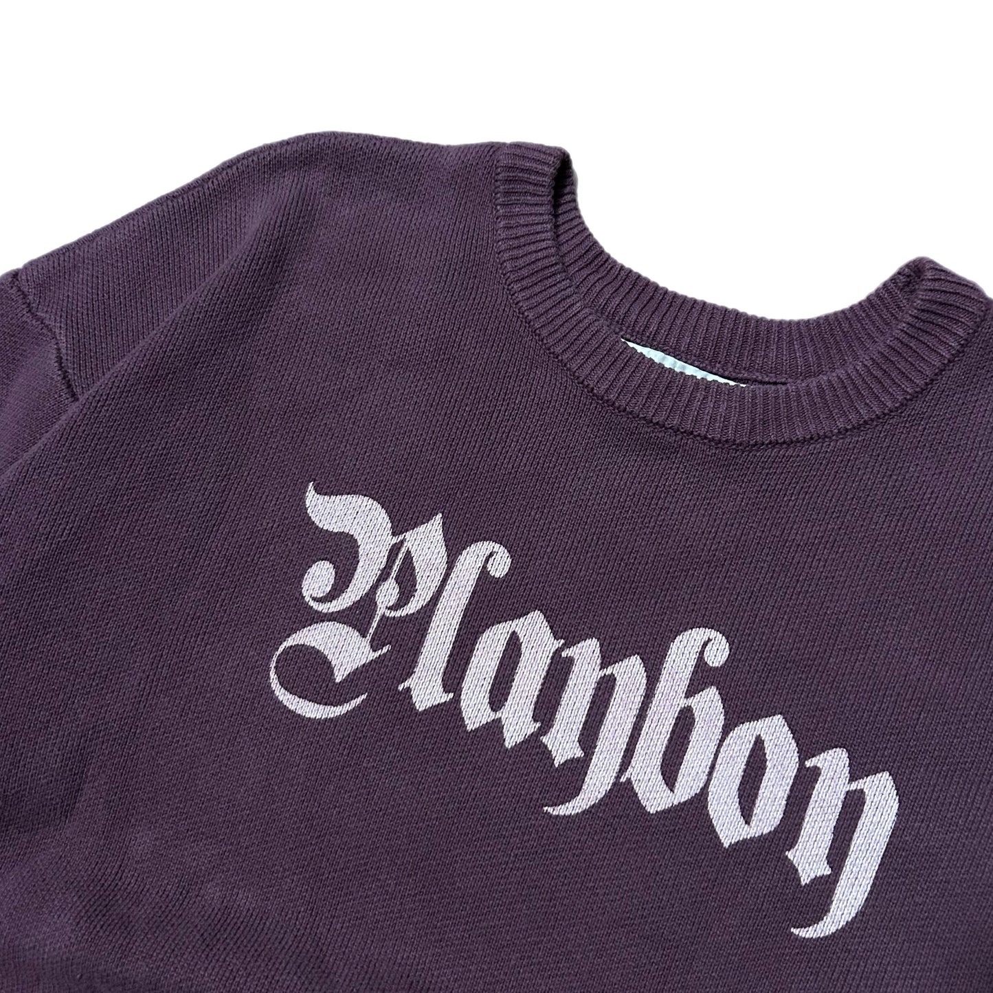 (M) Playboy X Pacsun Women's Knitted Spellout Purple Pullover Crewneck