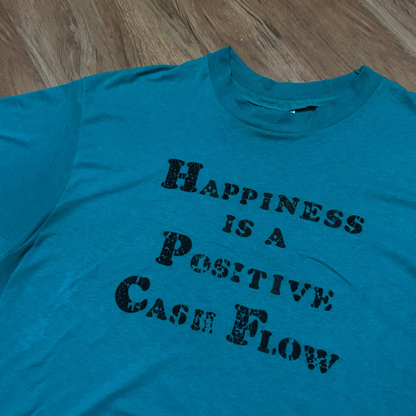 (L) Vintage 80s Hanes Happiness Is A Positive Cashflow Single Stitch T-Shirt