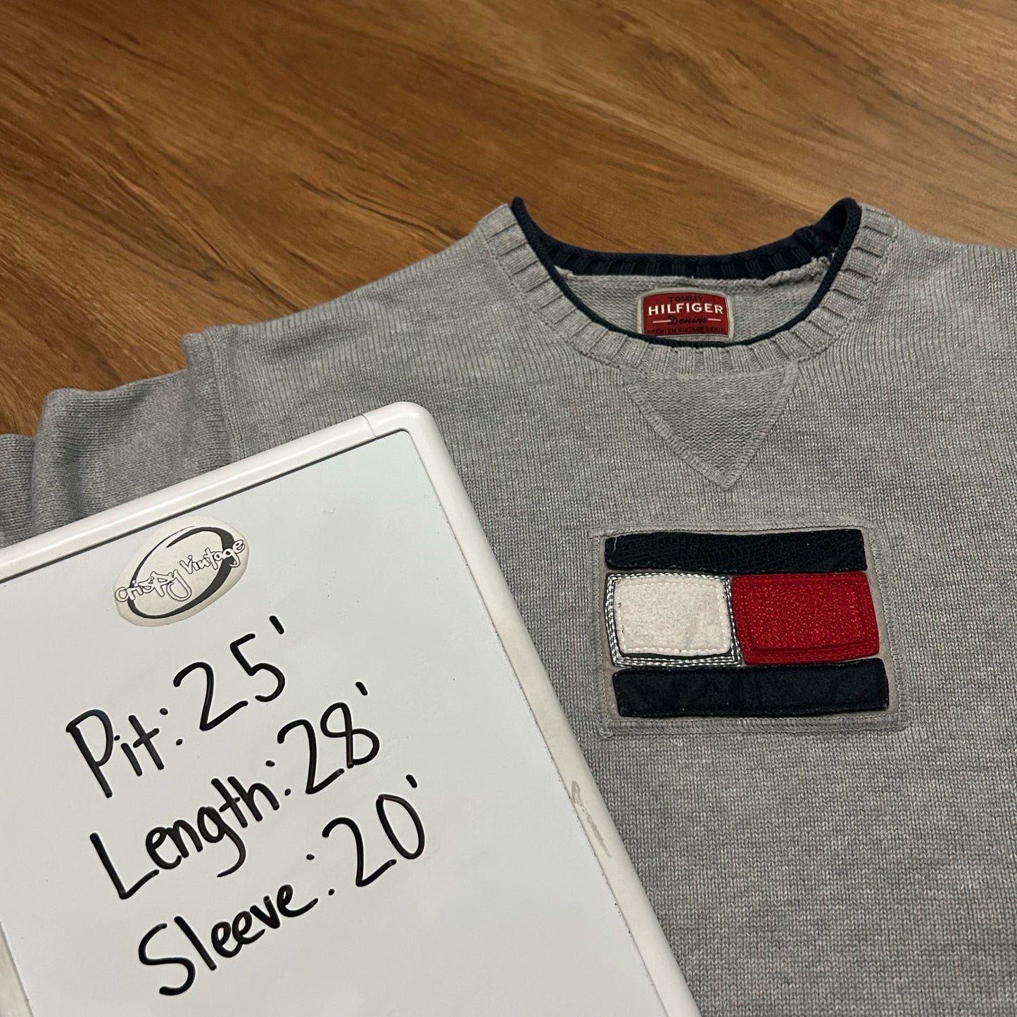 (XL) Vintage Y2K Tommy Hilfiger Middle Logo Grey Knitted Pullover Sweater