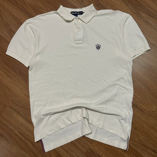 (M) Vintage Nautica White Short Sleeve Pique White Polo Shirt