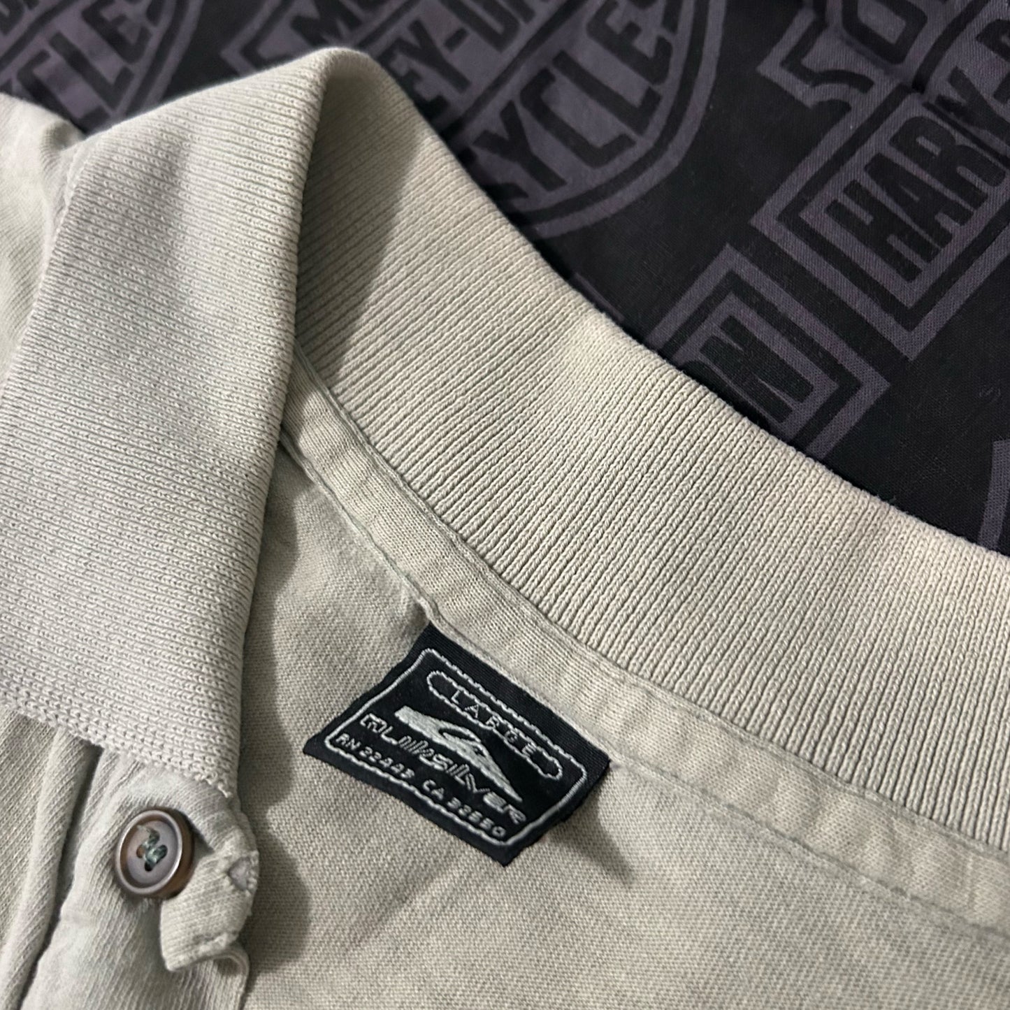(L) Vintage 90s Quicksilver Grey Tan Short Sleeve Polo Shirt