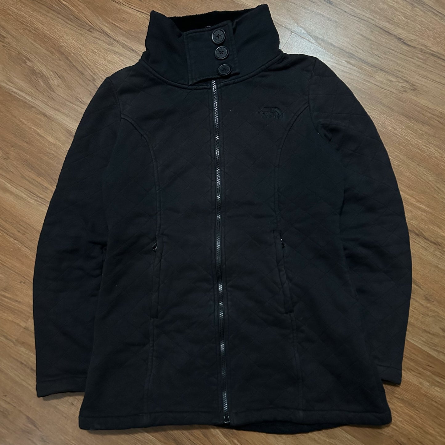 (Women M) The North Face Arctic Quilted Fleece Zip-Up Black Jacket