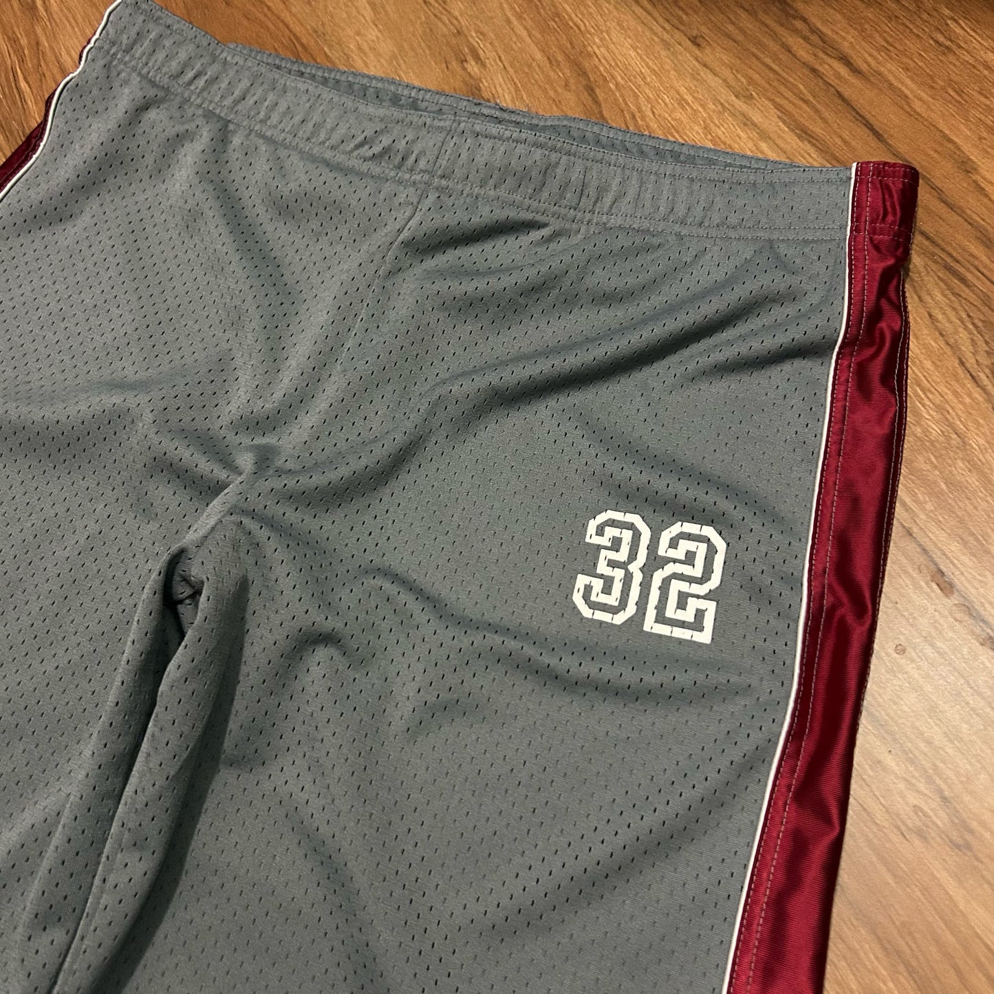 (L) Vintage Y2K Old Navy #32 Mesh Grey Burgundy Track Pants