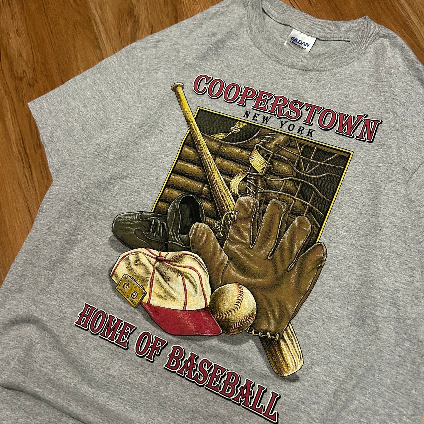 (M) Vintage Y2K Cooperstown Home of Baseball Graphic Grey T-Shirt